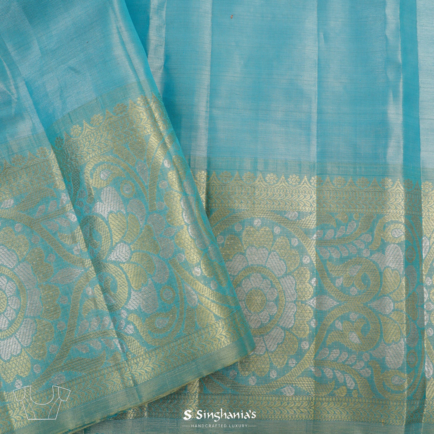 Pale Blue Kanjivaram Silk Saree With Floral Jaal Pattern