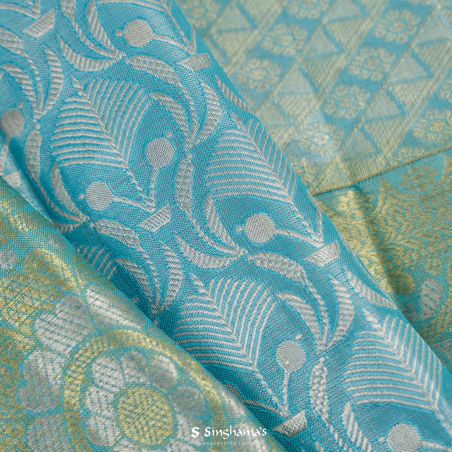 Pale Blue Kanjivaram Silk Saree With Floral Jaal Pattern