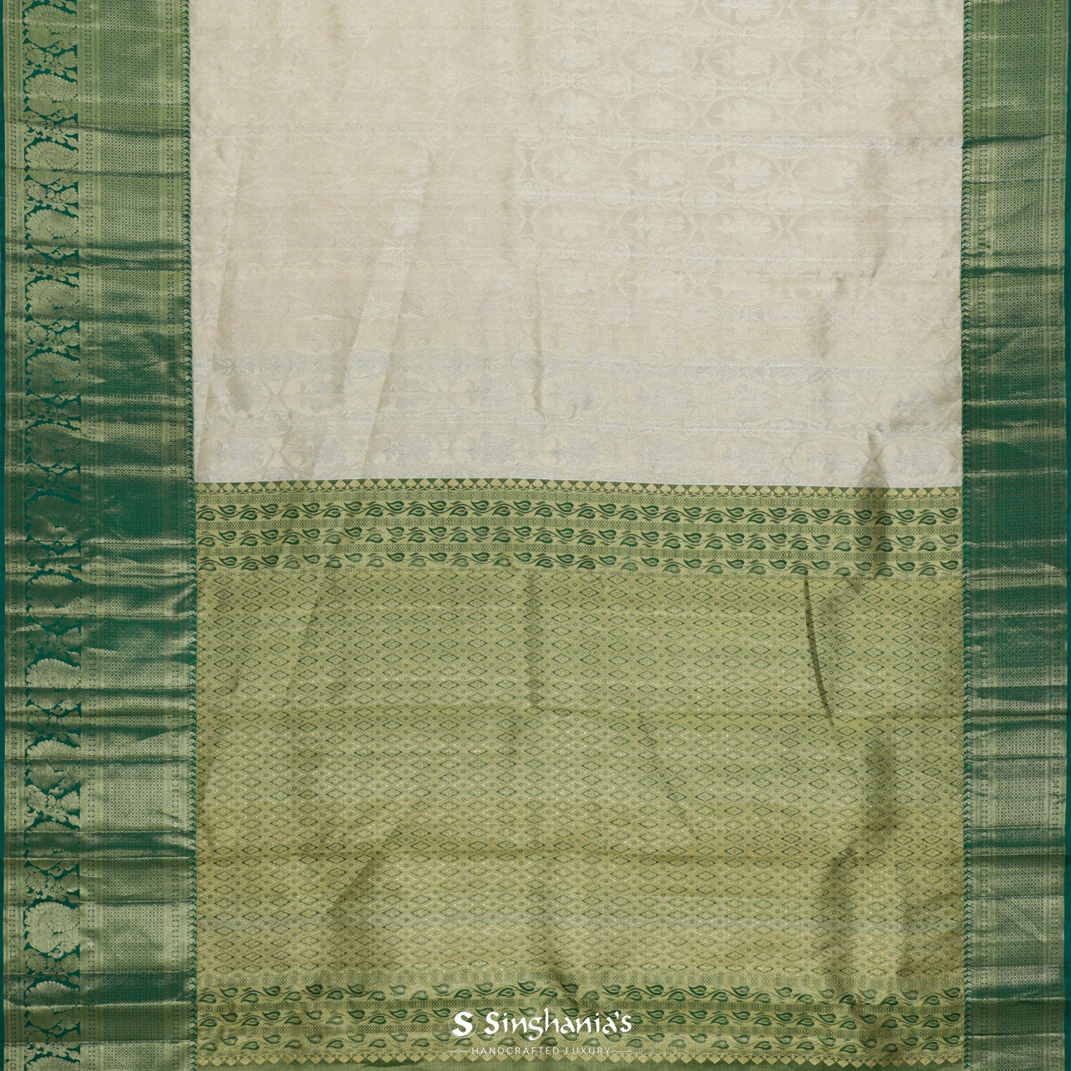 Beige Kanjivaram Silk Saree With Floral Butti Pattern