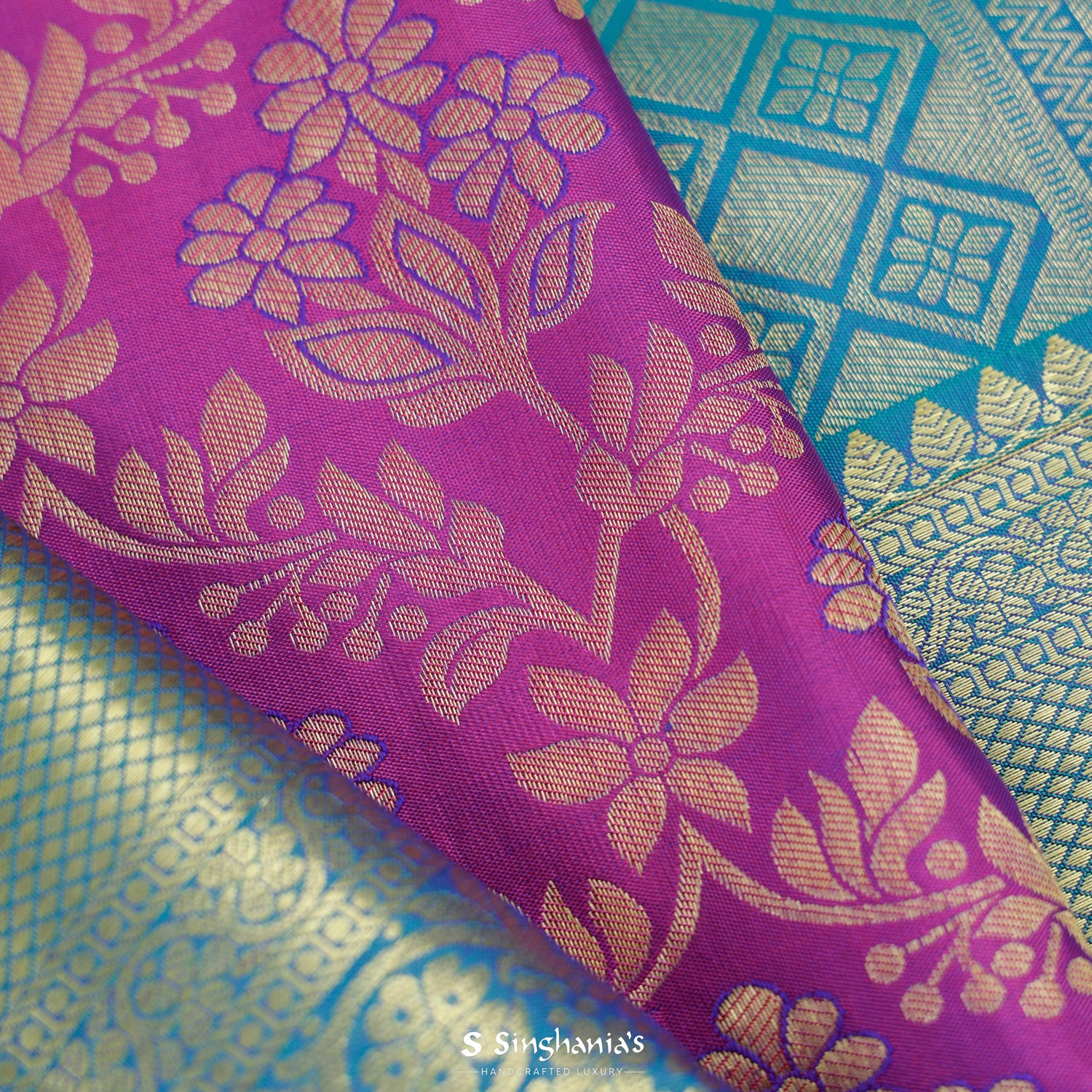 Pale Violet Kanjivaram Silk Saree With Floral Jaal Pattern