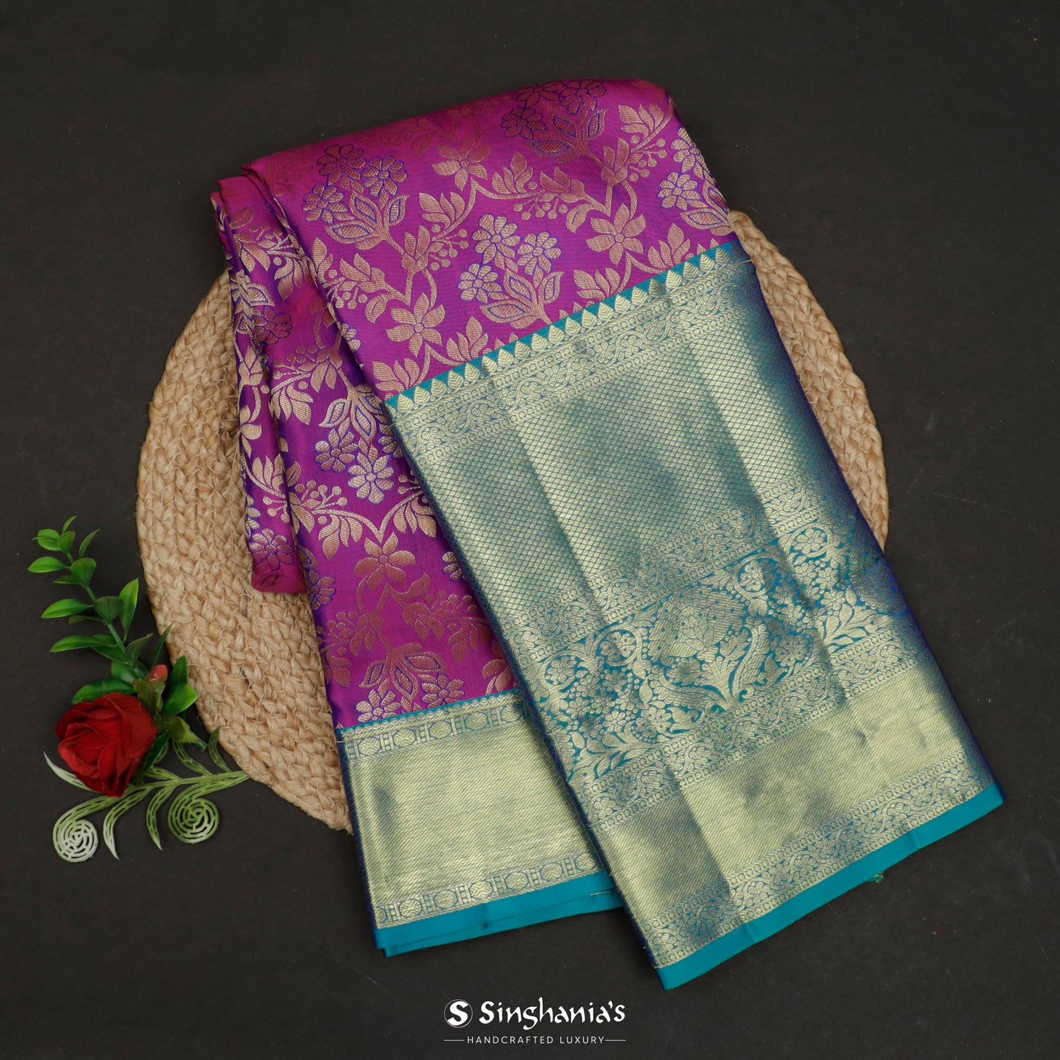 Pale Violet Kanjivaram Silk Saree With Floral Jaal Pattern