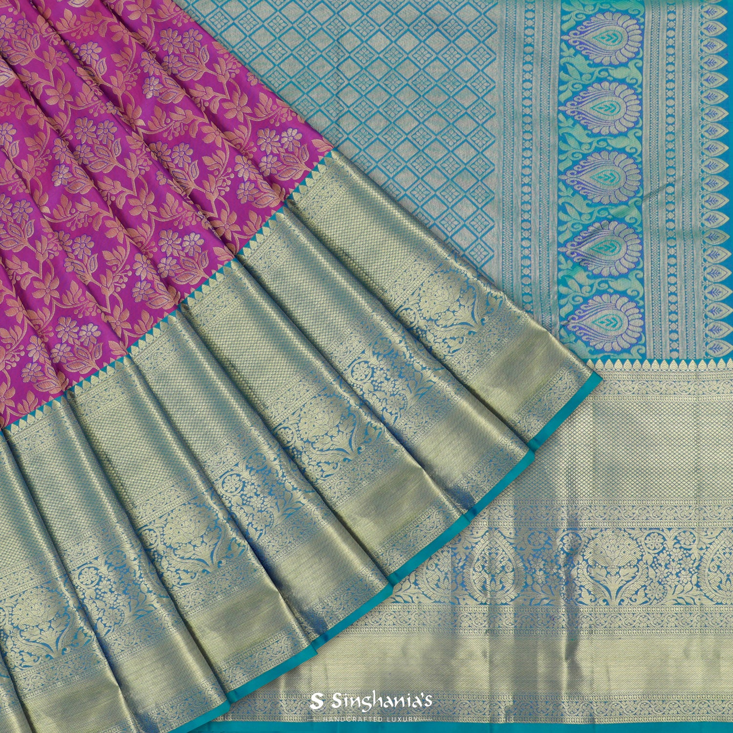 Pale Violet Kanjivaram Silk Saree With Floral Jaal Pattern