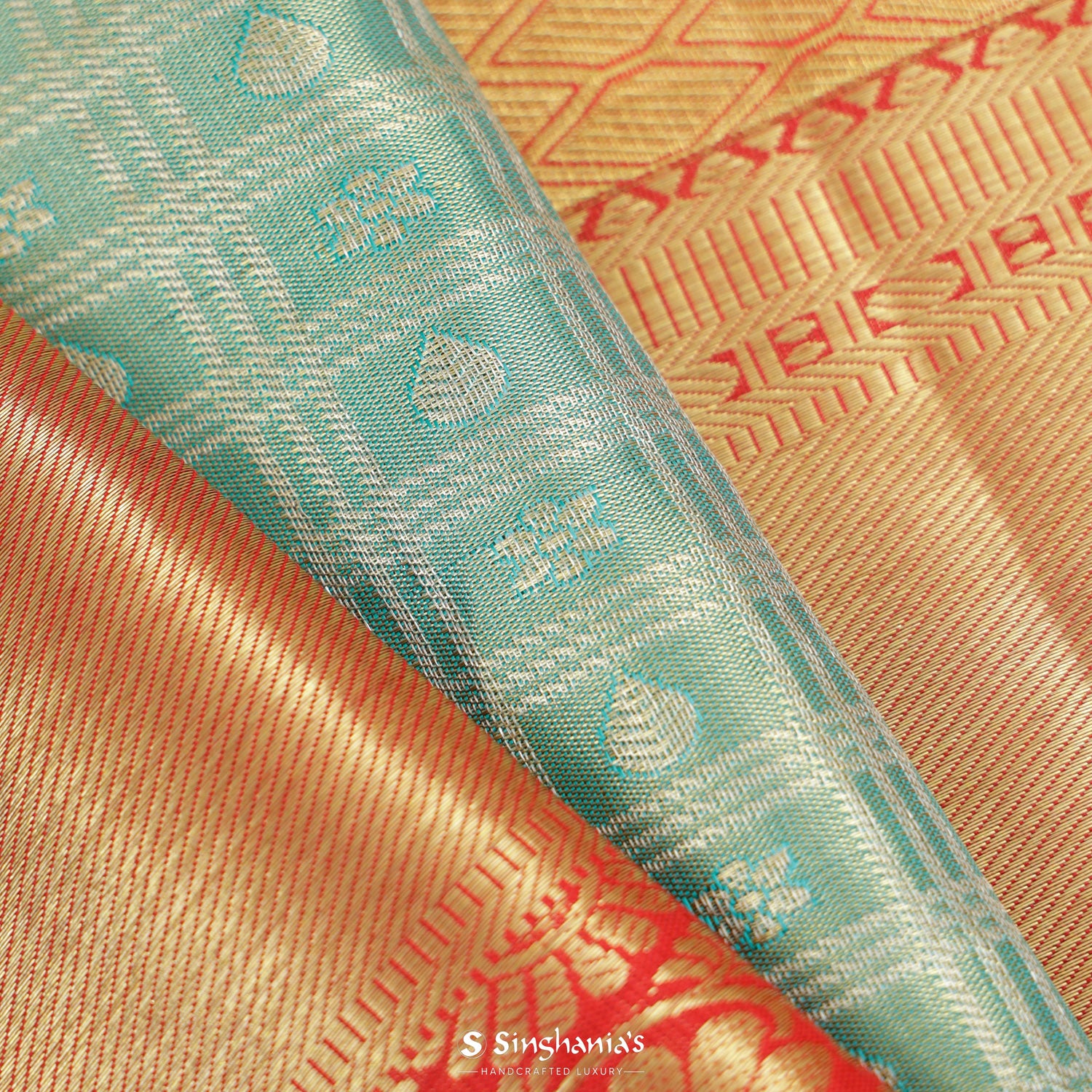 Marian Blue Kanjivaram Silk Saree With Floral Butti In Checks Pattern