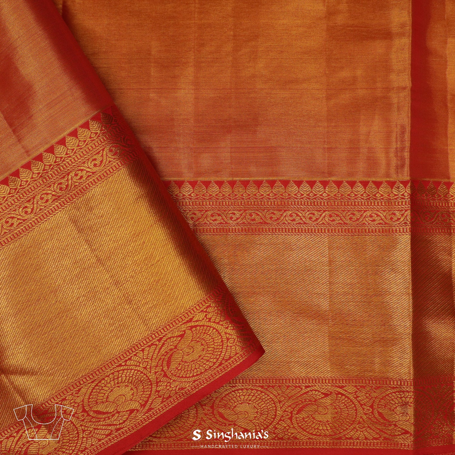 Goldish Yellow Kanjivaram Silk Saree With Floral Jaal Pattern