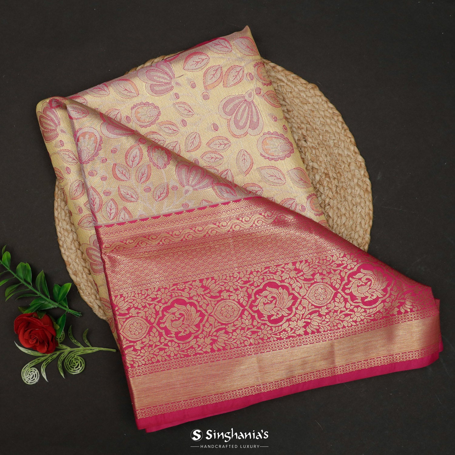 Mimosa Yellow Kanjivaram Silk Saree With Floral Jaal Pattern