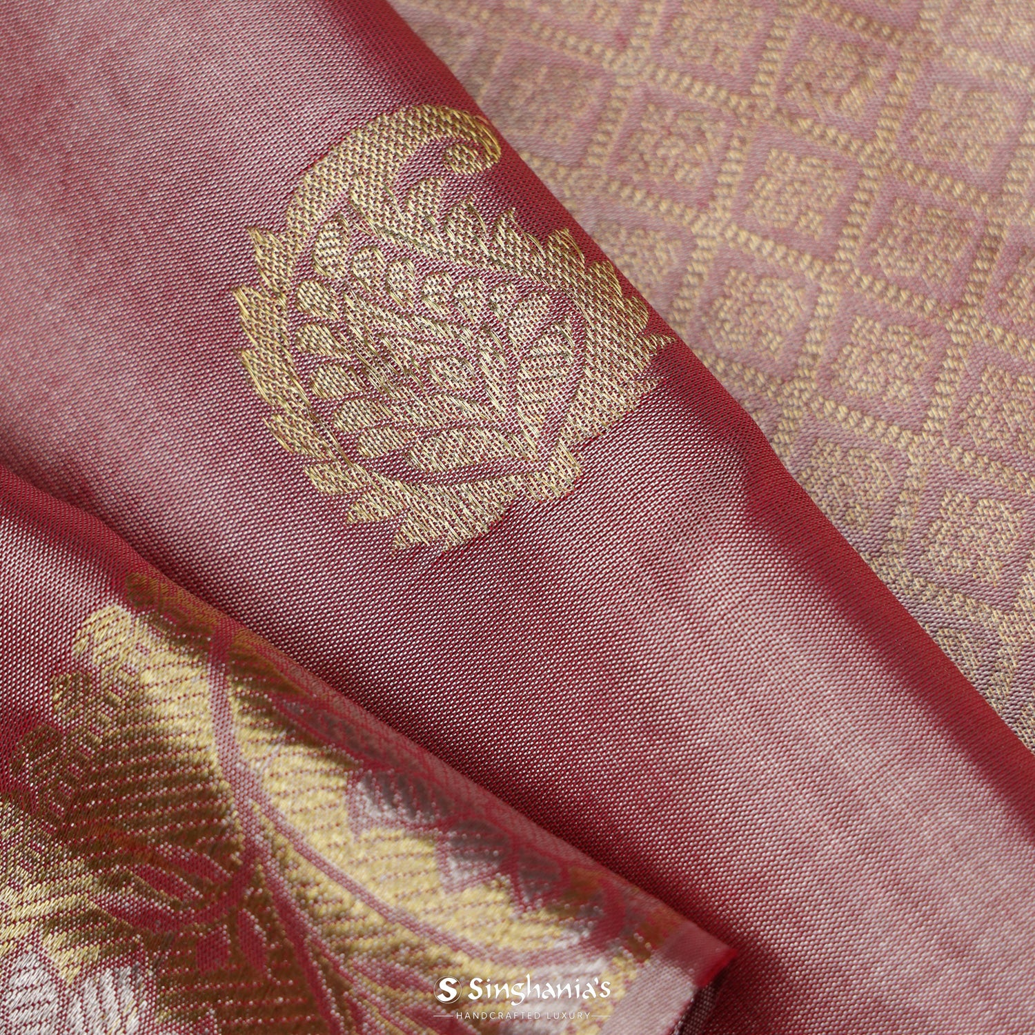 Dusky Pink Kanjivaram Silk Saree With Paisely Butti Pattern