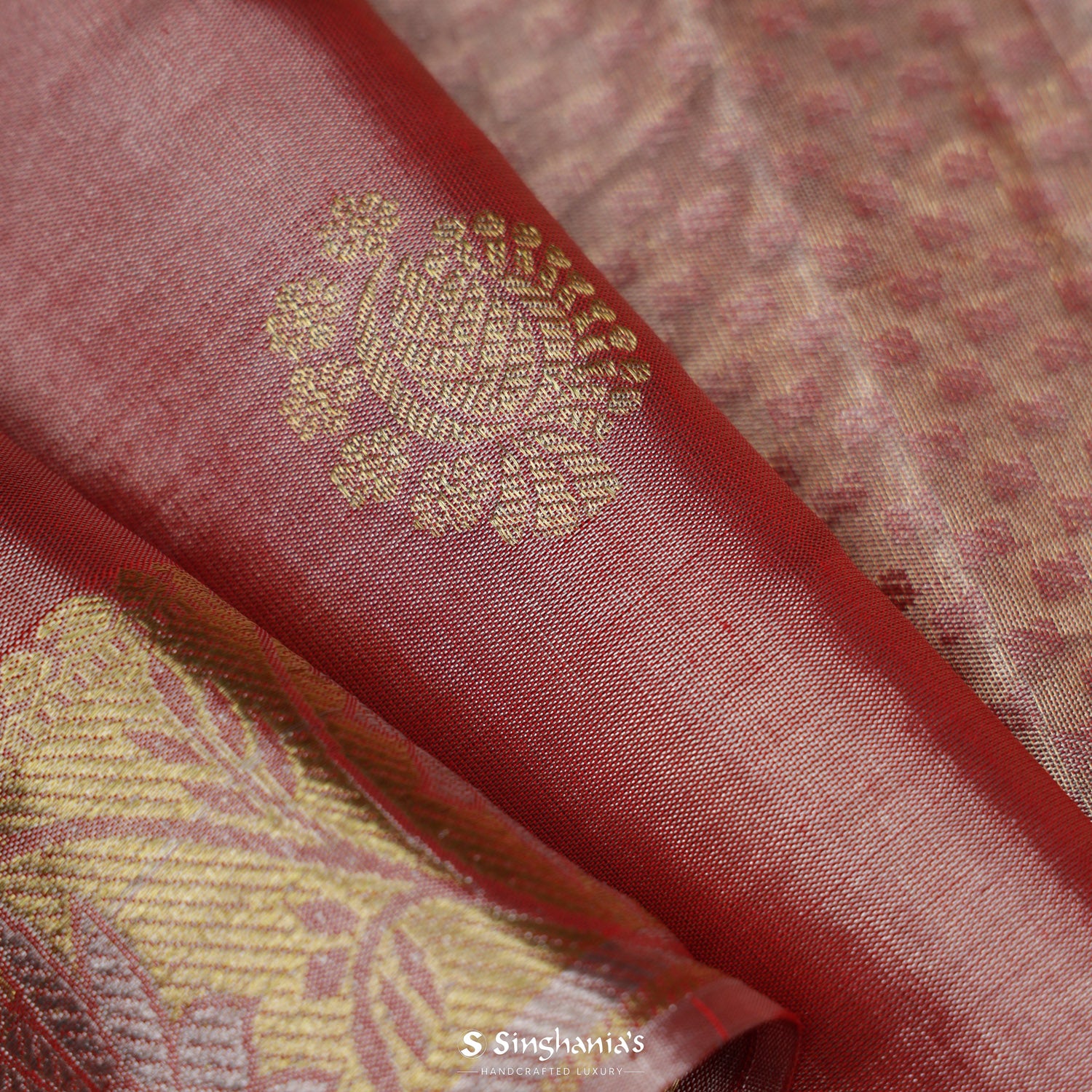 Onion Pink Kanjivaram Silk Saree With Floral Butti Pattern