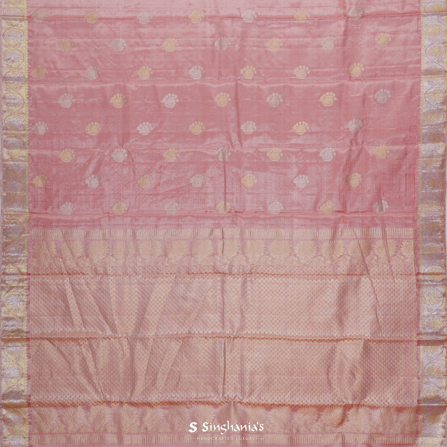 Onion Pink Kanjivaram Silk Saree With Floral Butti Pattern