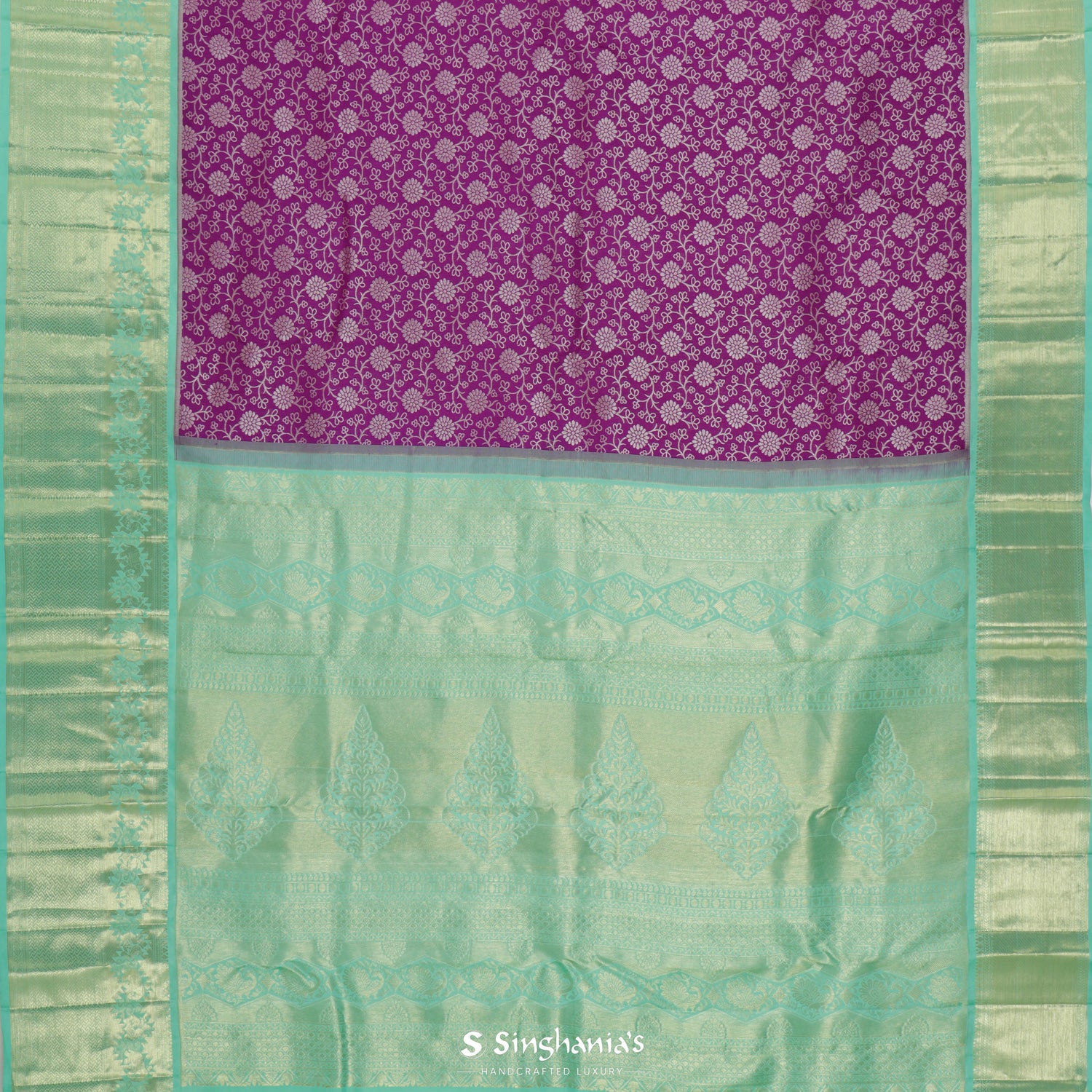 Dark Purple Kanjivaram Silk Saree With Floral Jaal Pattern