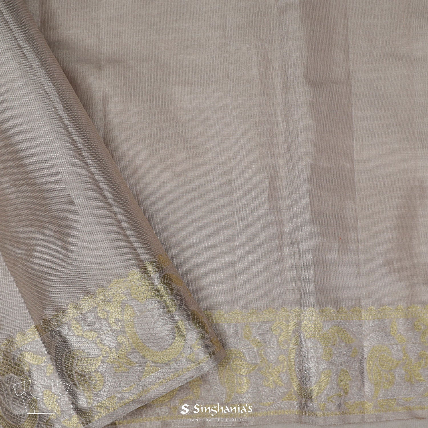 Gentle Gray Kanjivaram Silk Saree With Floral Butti Pattern