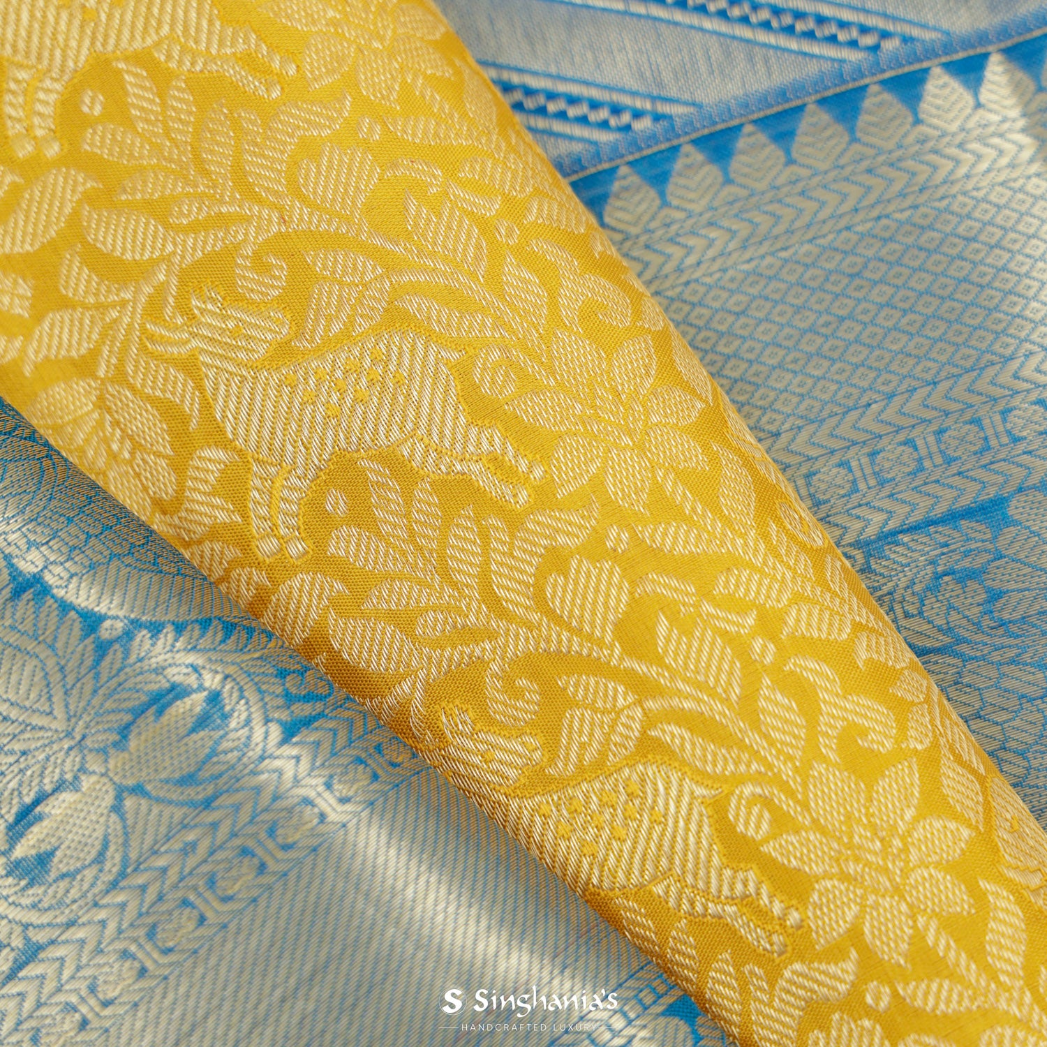 Empire Yellow Kanjivaram Silk Saree With Floral Fauna Pattern