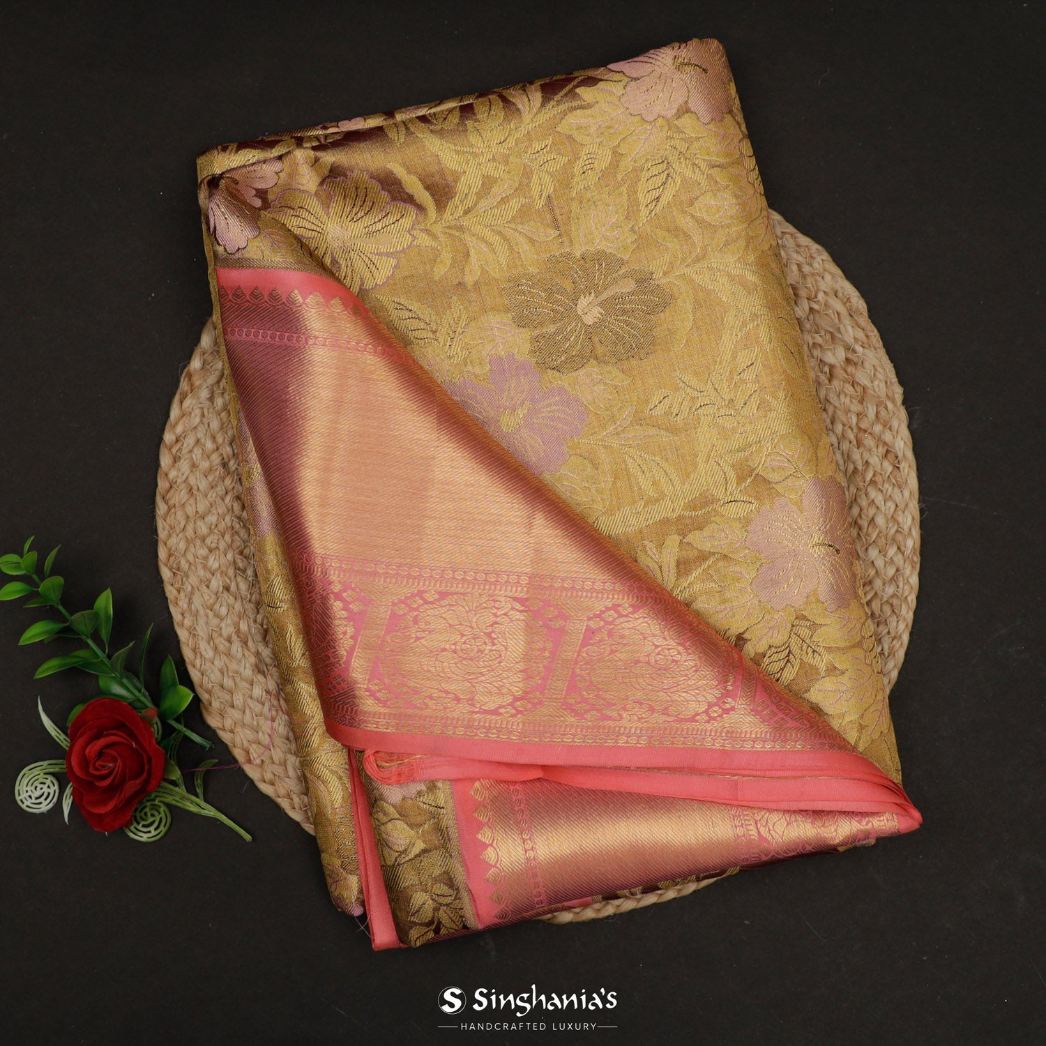 Gold Yellow Kanjivaram Silk Saree With Meenakari Floral Jaal Pattern
