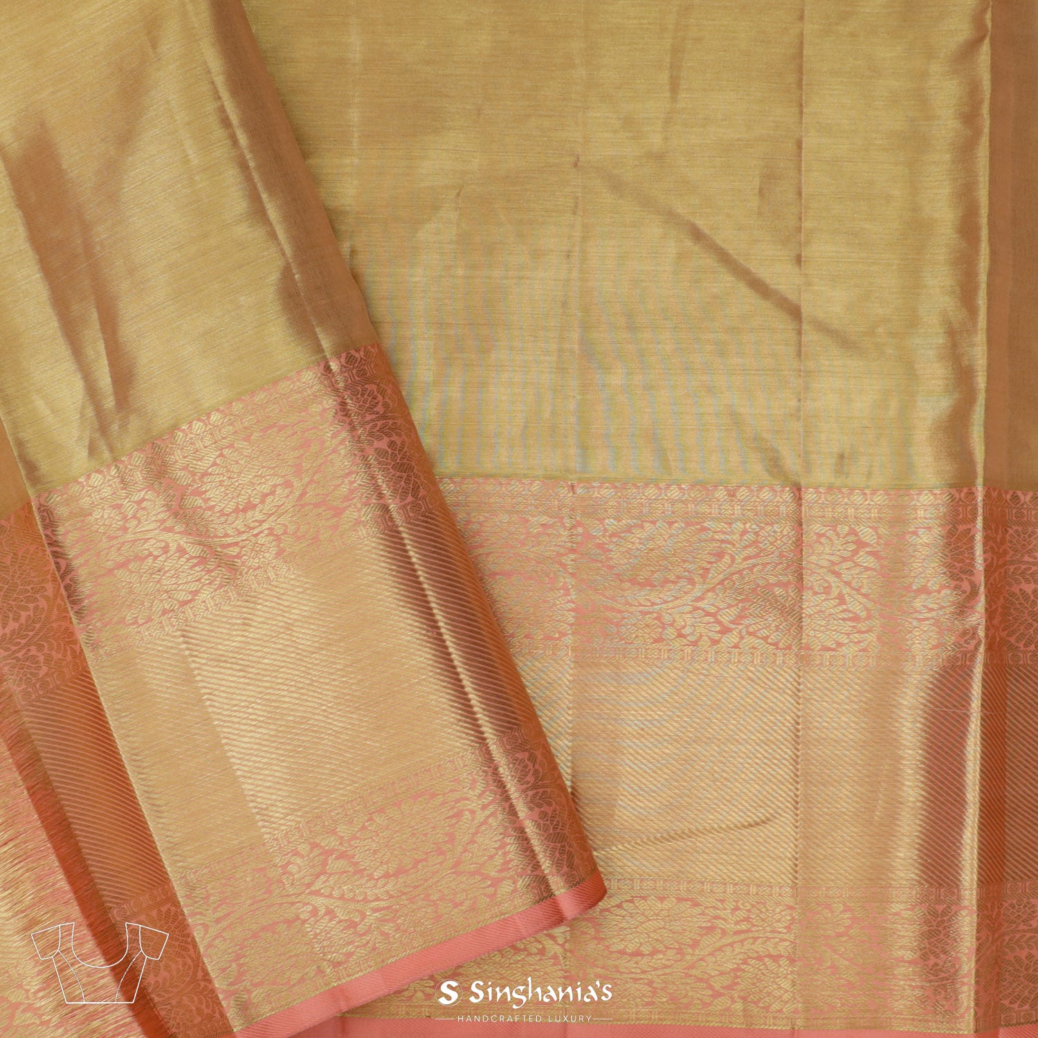 Pale Yellow Gold Kanjivaram Silk Saree With Floral Ogive Pattern