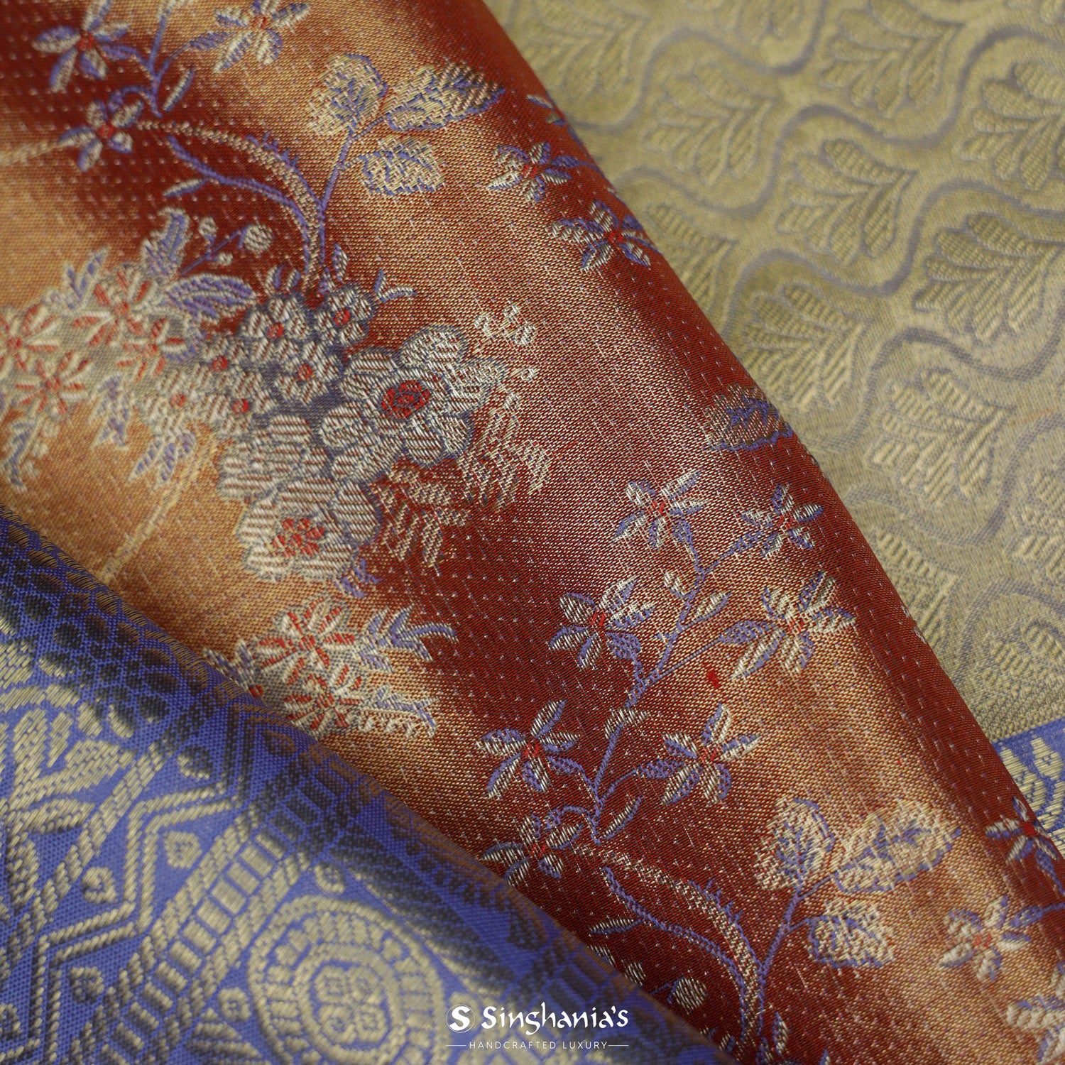 Calm Orange Kanjivaram Silk Saree With Floral Jaal Pattern