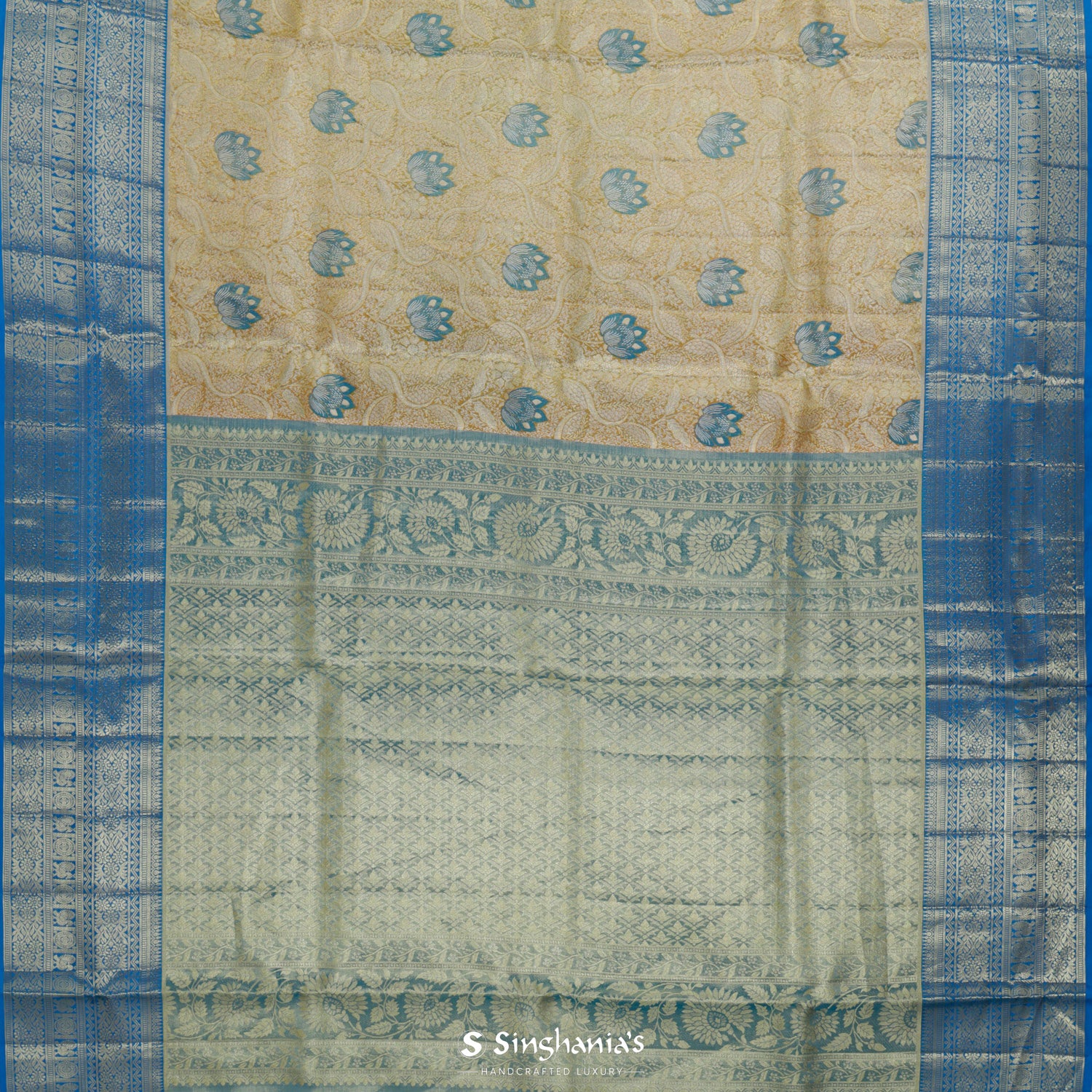 Baby Yellow Kanjivaram Silk Saree With Floral Jaal Pattern