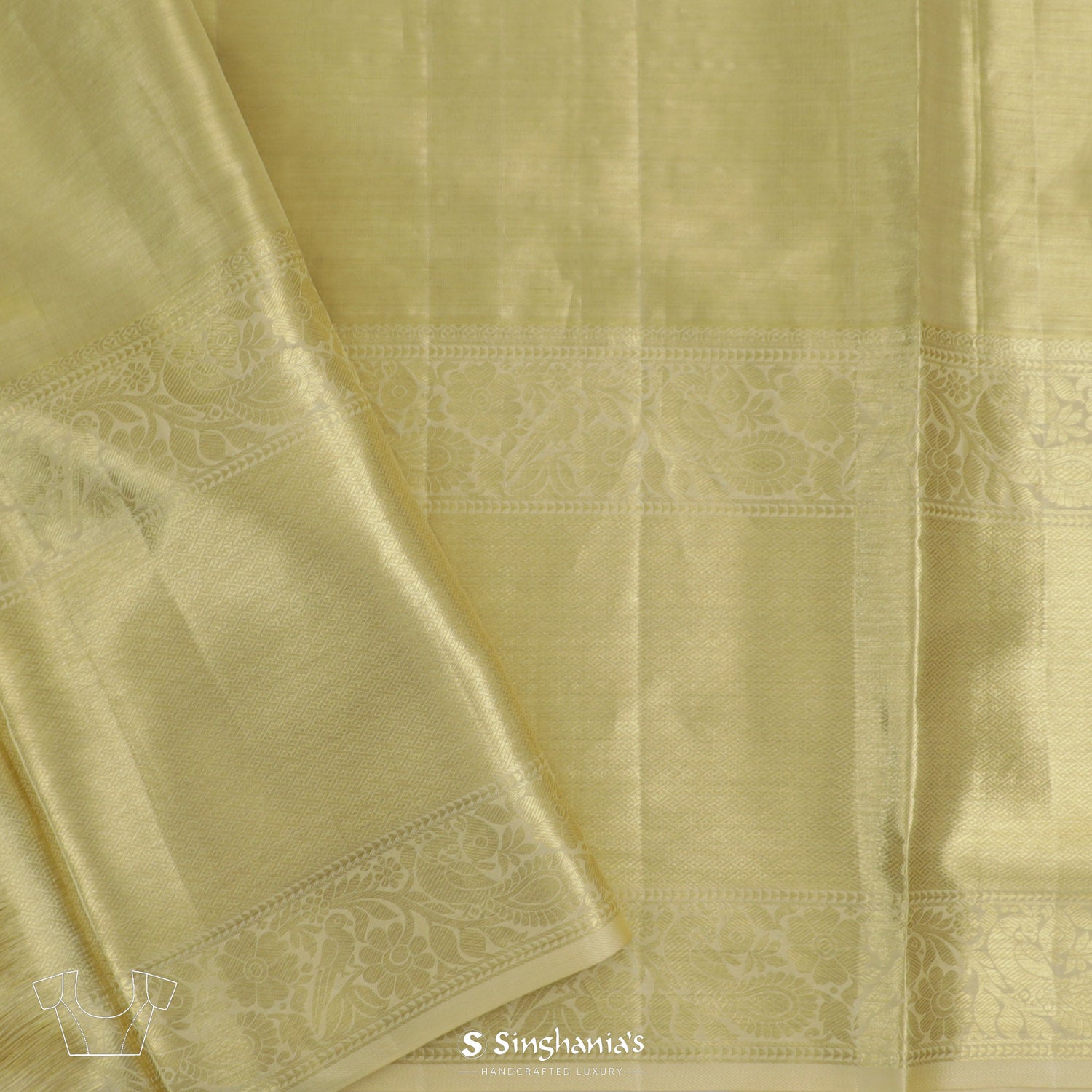 Deep Golden Yellow Kanjeevaram Silk Saree With Floral Jaal Pattern