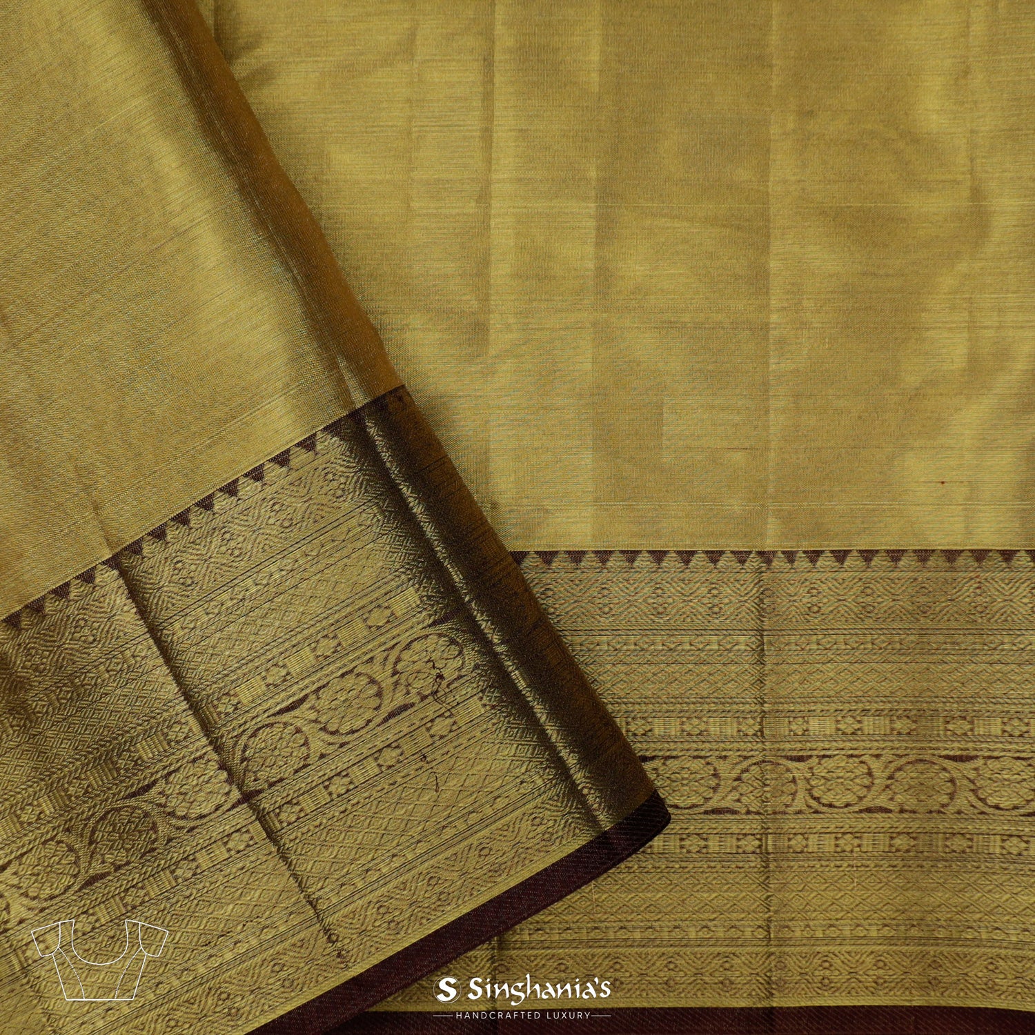 Bright Gold Kanjivaram Silk Saree With Floral Circular Motifs Pattern