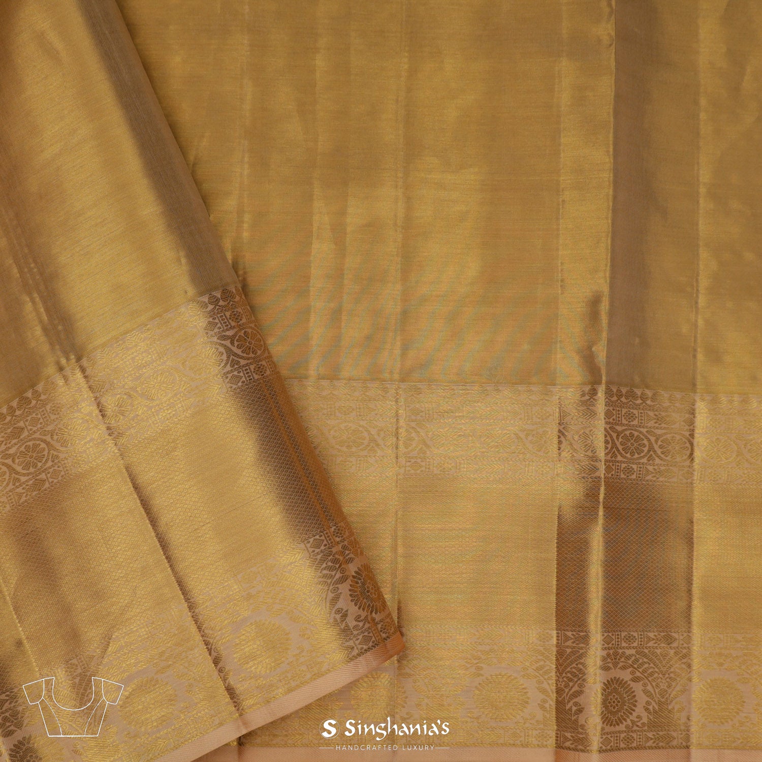 Bright Yellow Gold Kanjivaram Silk Saree With Diamond Pattern