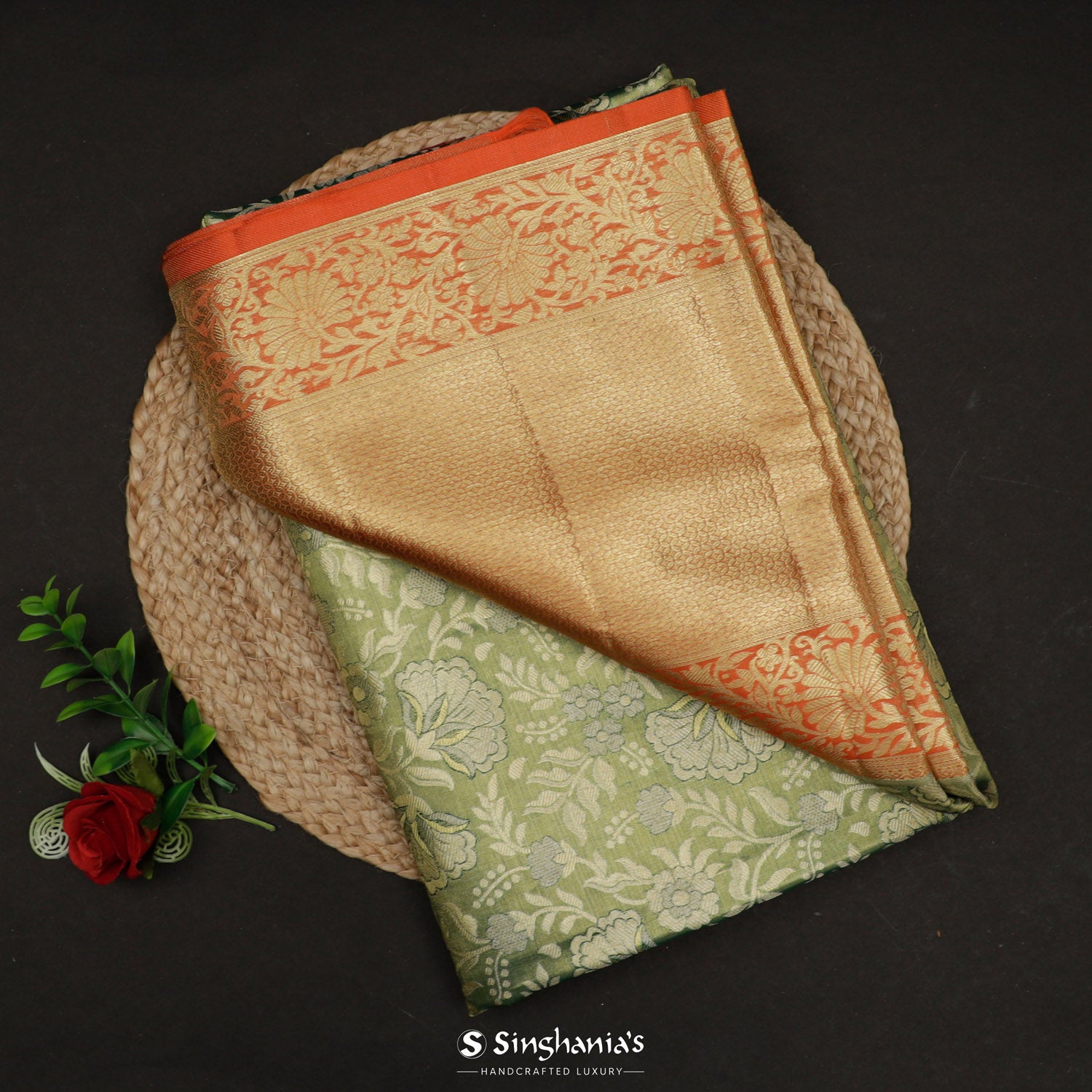 Pista Green Kanjivaram Silk Saree With Meenakari Floral Jaal Pattern