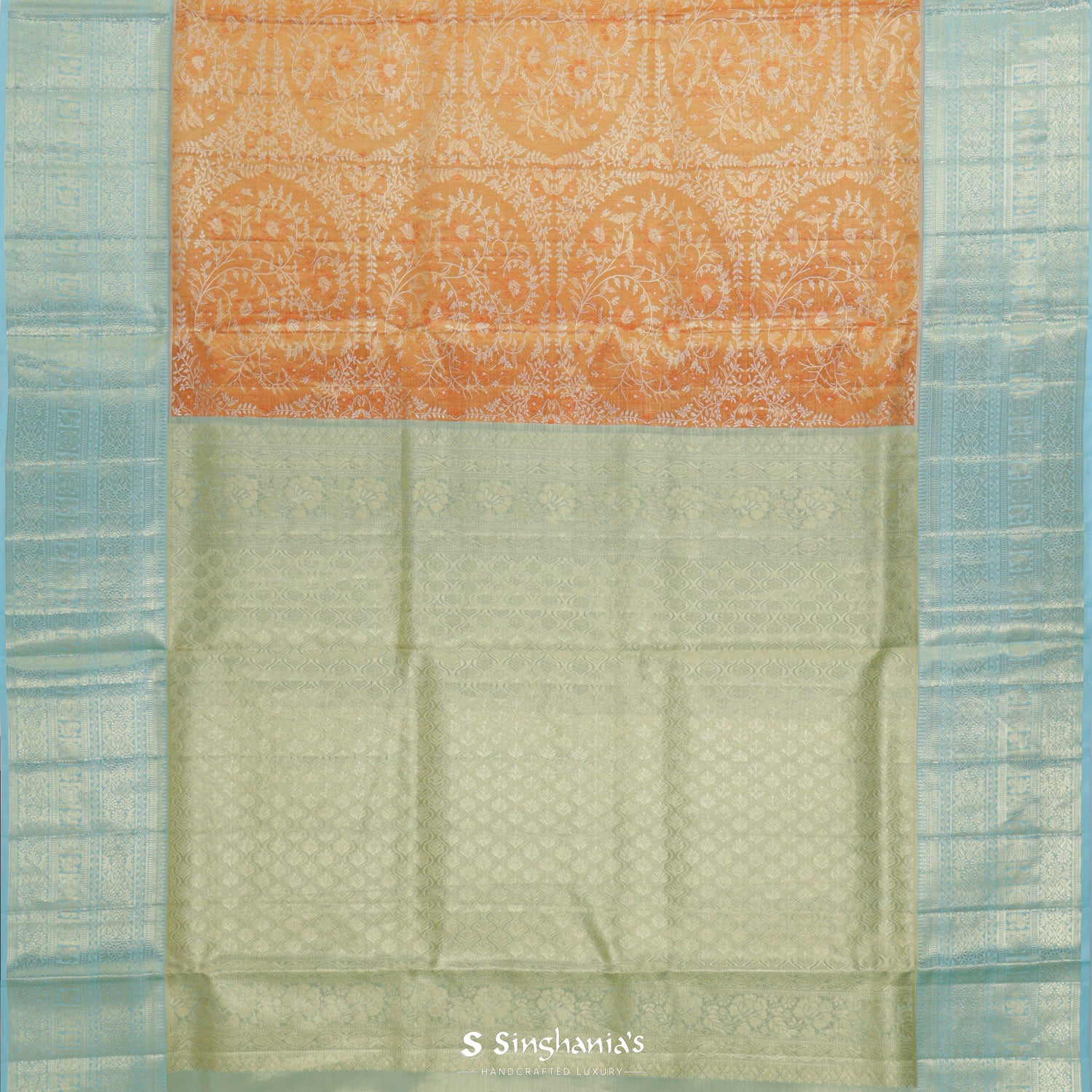 Yam Orange Kanjivaram Silk Saree With Floral Jaal Pattern