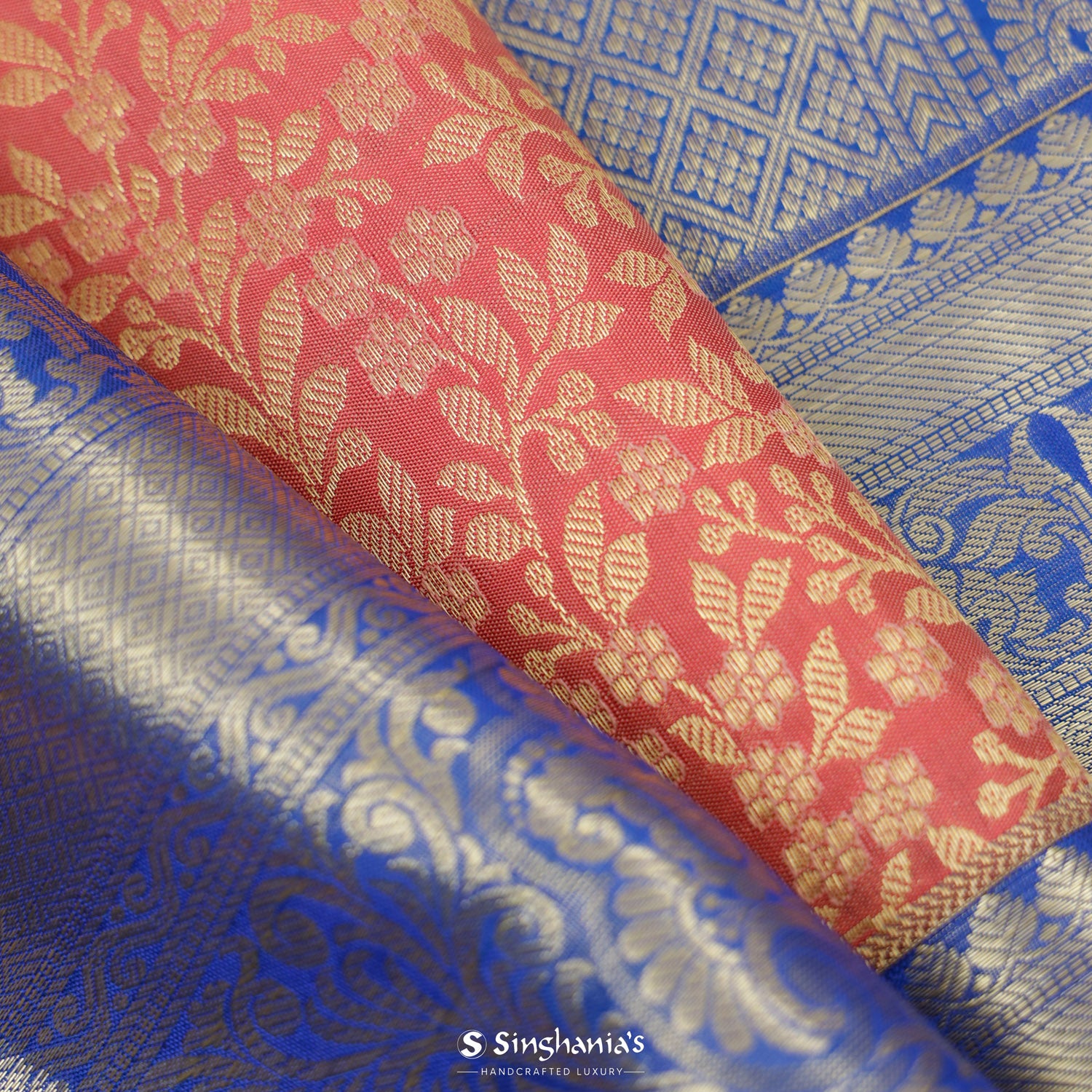 Bright Candy Pink Kanjivaram Silk Saree With Floral Jaal Pattern