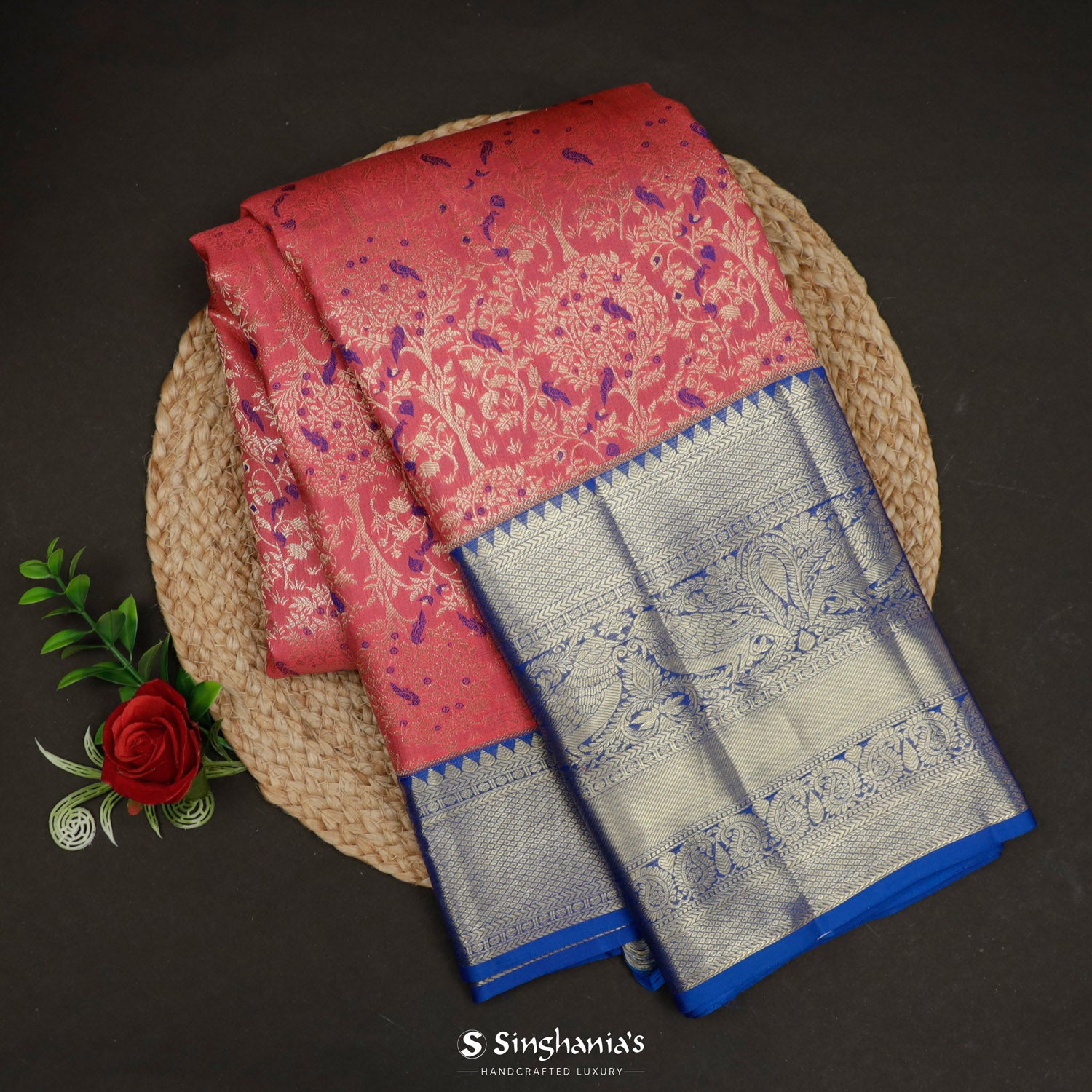 Milano Pink Kanjivaram Silk Saree With Meenakari Floral Pattern