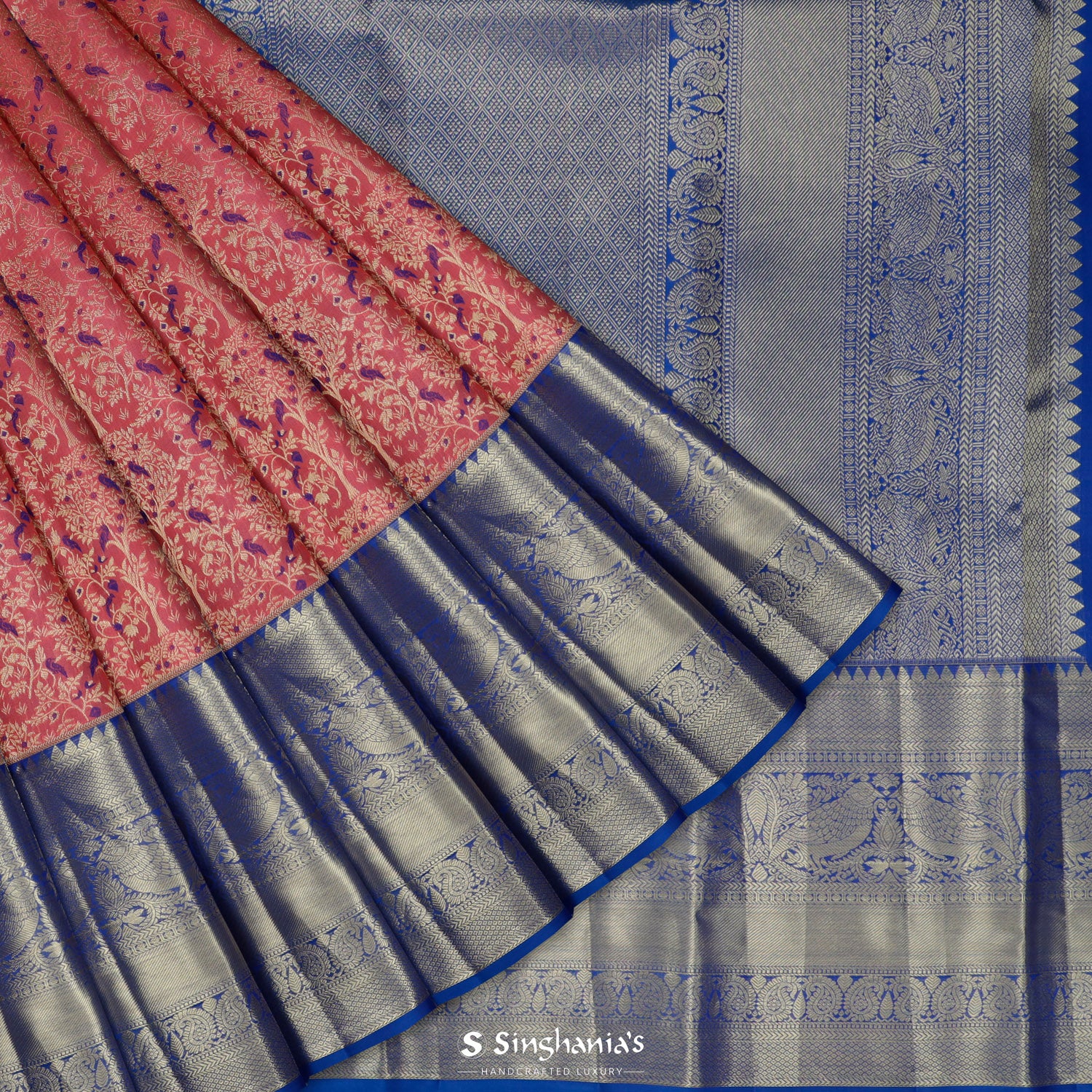 Milano Pink Kanjivaram Silk Saree With Meenakari Floral Pattern