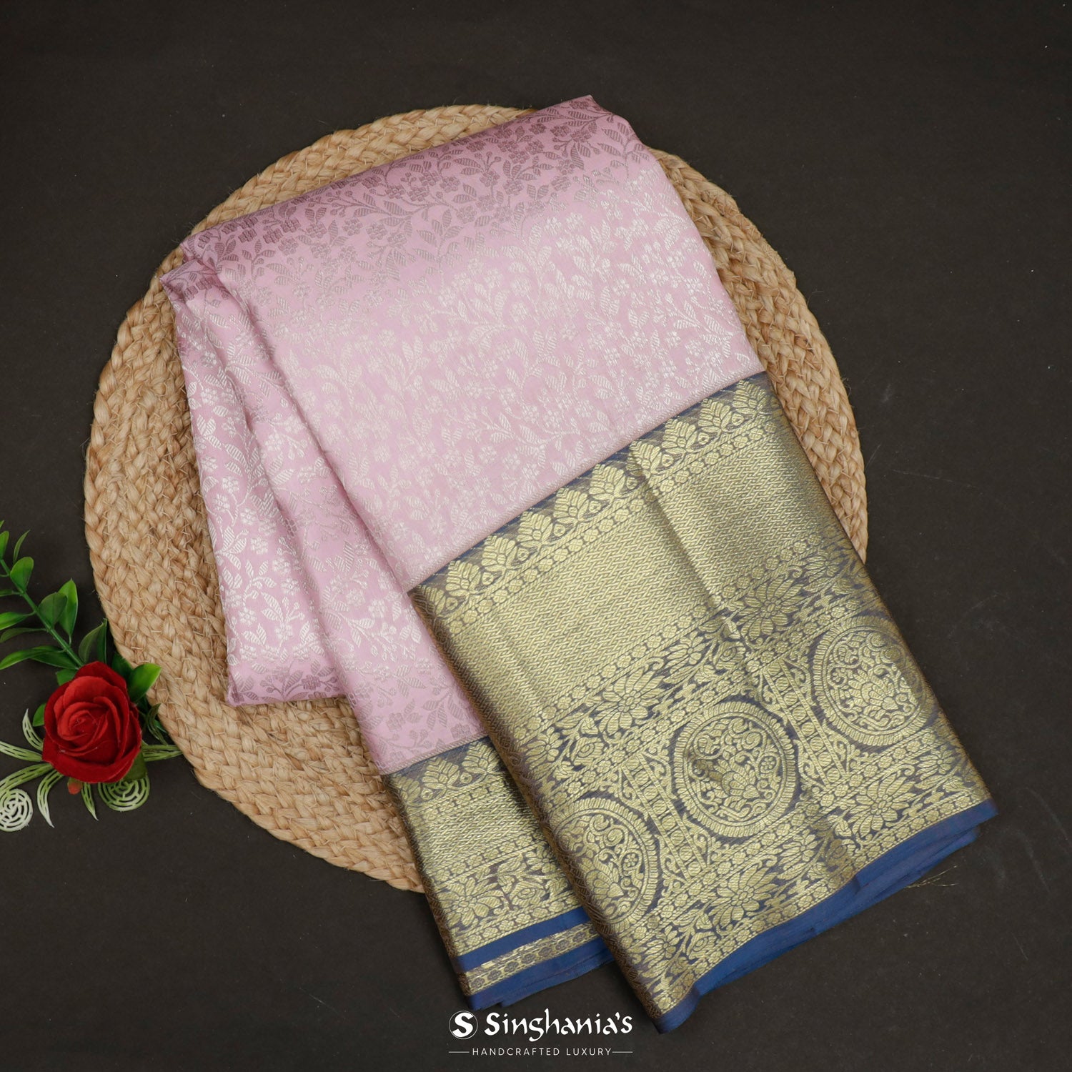 Thistle Purple Kanjivaram Silk Saree With Floral Jaal Pattern