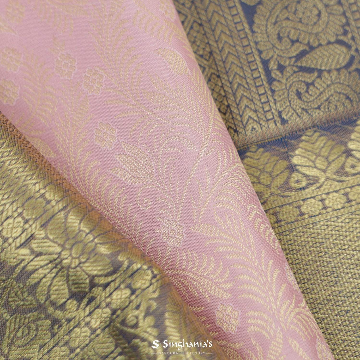Shampoo Pink Kanjivaram Silk Saree With Floral Jaal Pattern