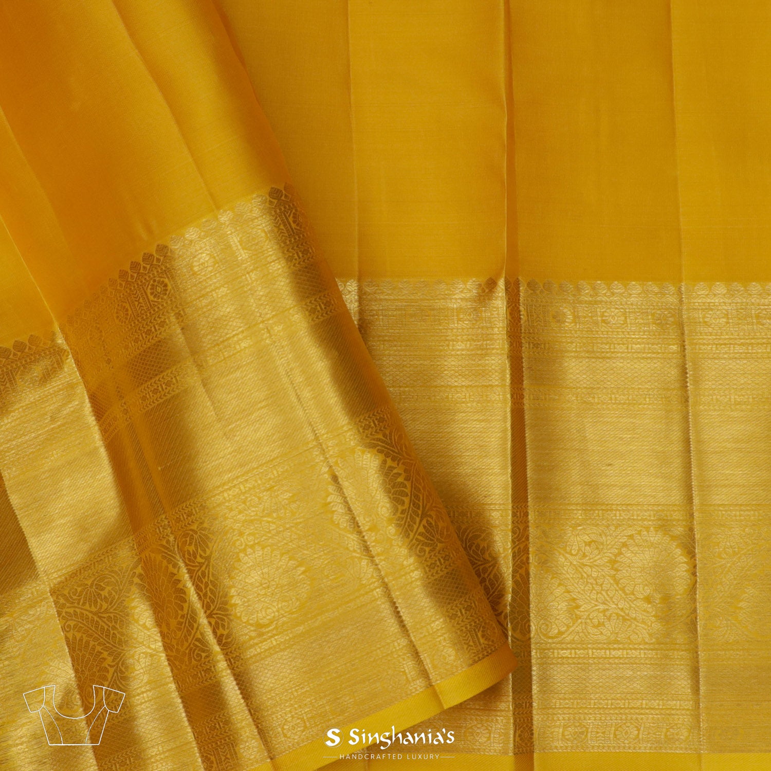 Sunrise Yellow Kanjivaram Silk Saree With Floral Fauna Pattern