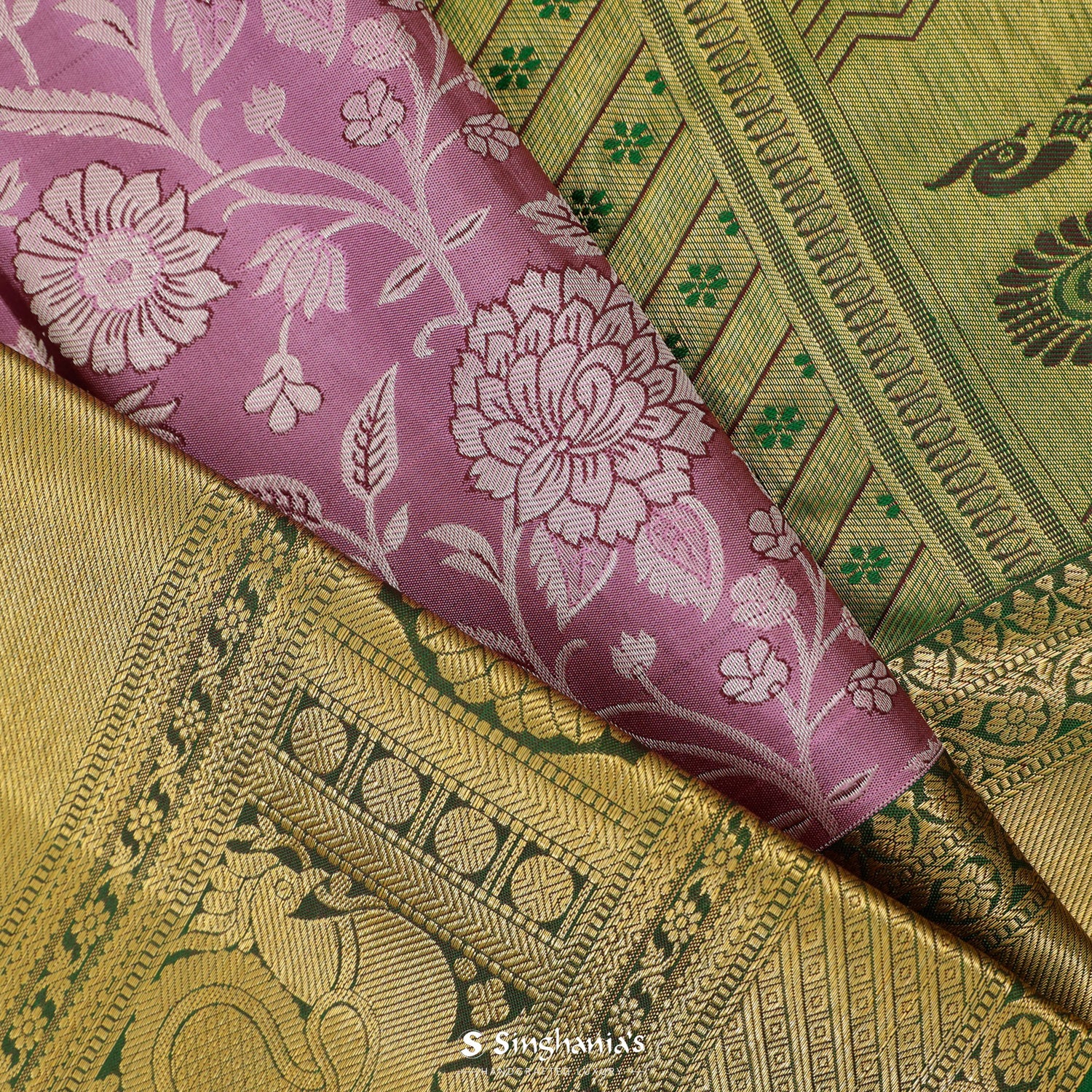 Pearly Purple Kanjivaram Silk Saree With Floral Jaal Pattern