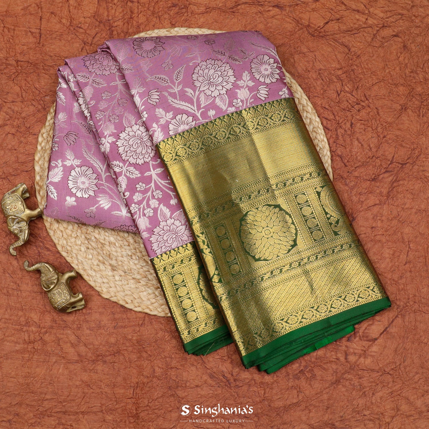 Pearly Purple Kanjivaram Silk Saree With Floral Jaal Pattern