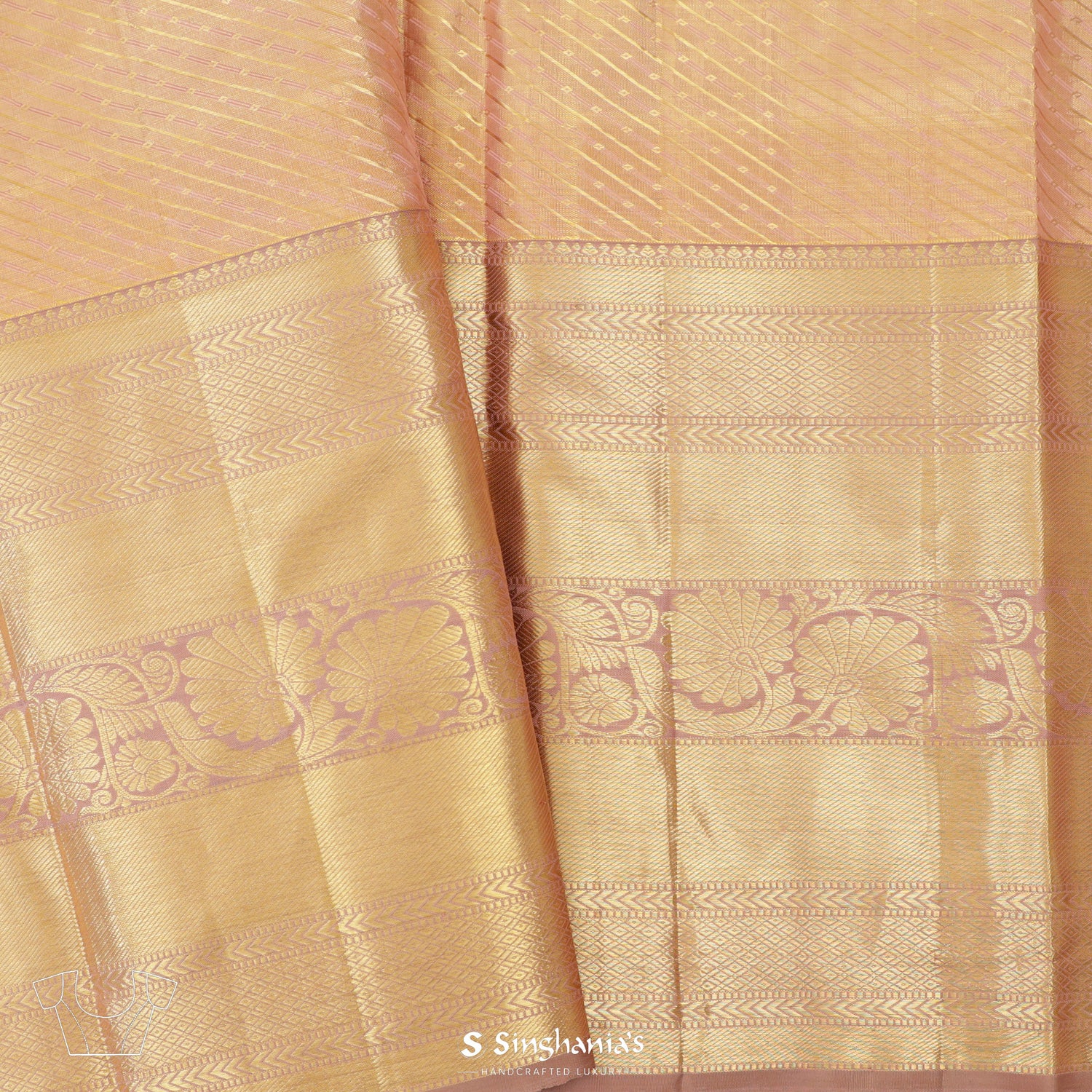 Topaz Orange Kanjivaram Silk Saree With Floral Jaal Pattern
