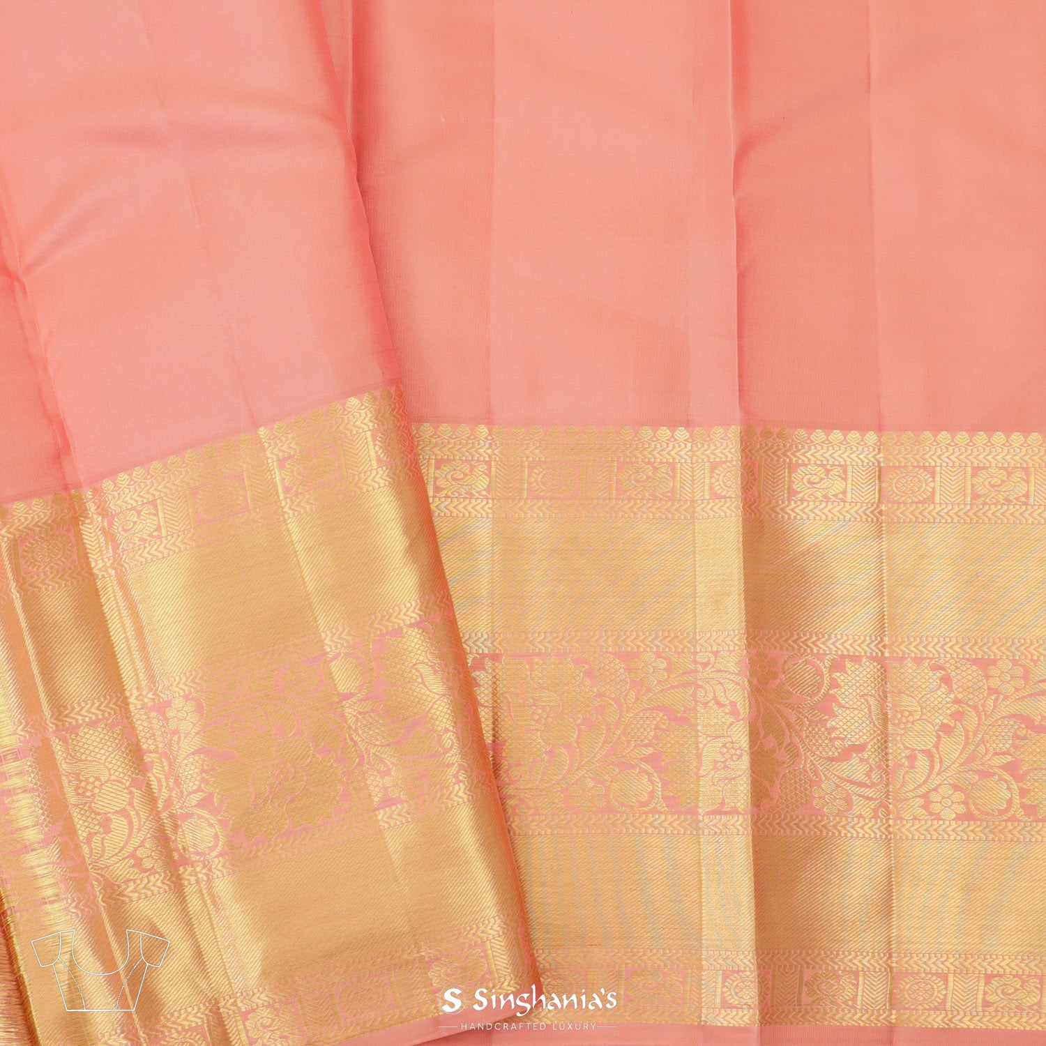 Melon Pink Kanjivaram Silk Saree With Floral Jaal Pattern