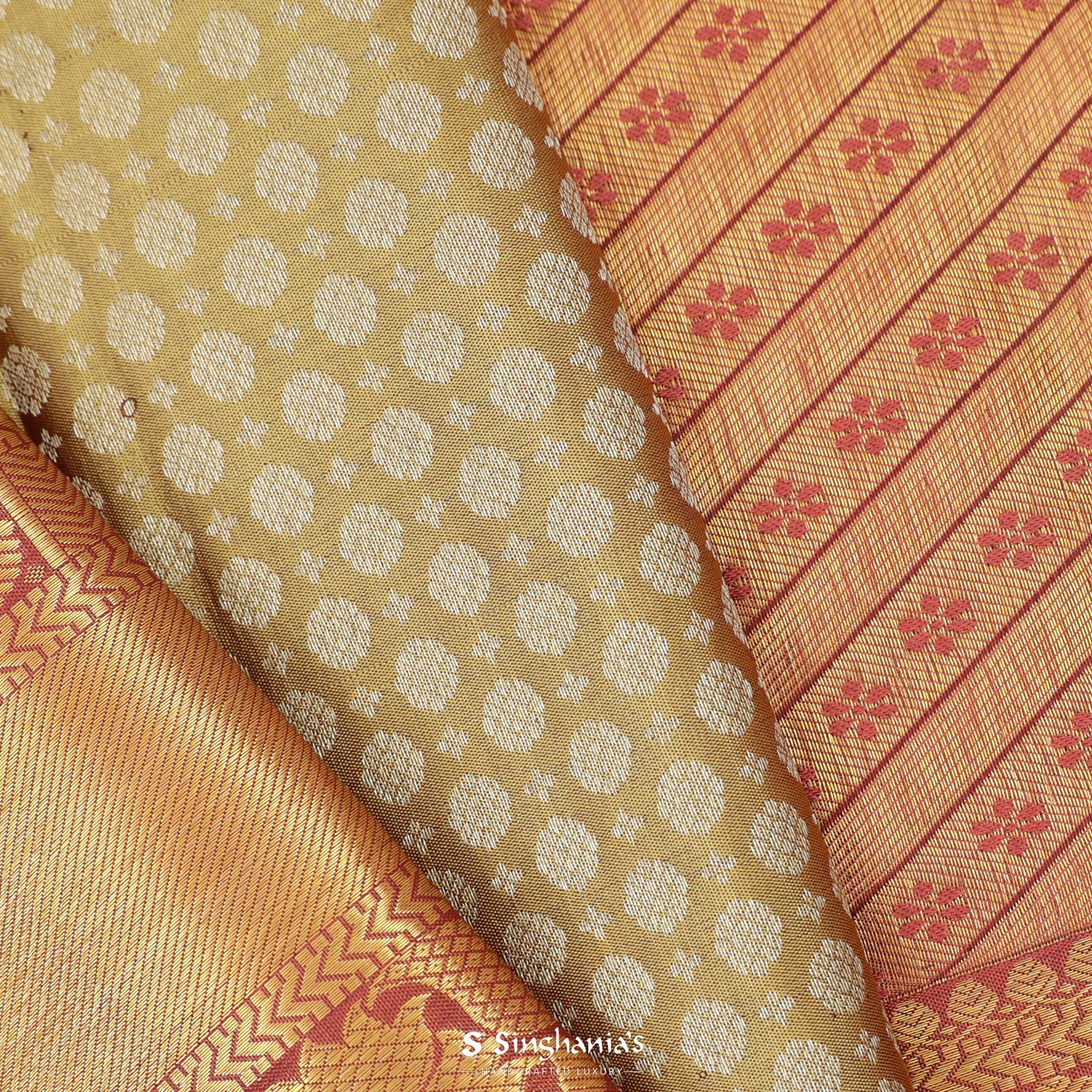 Warm Yellow Kanjivaram Silk Saree With Rudraksha Buttis