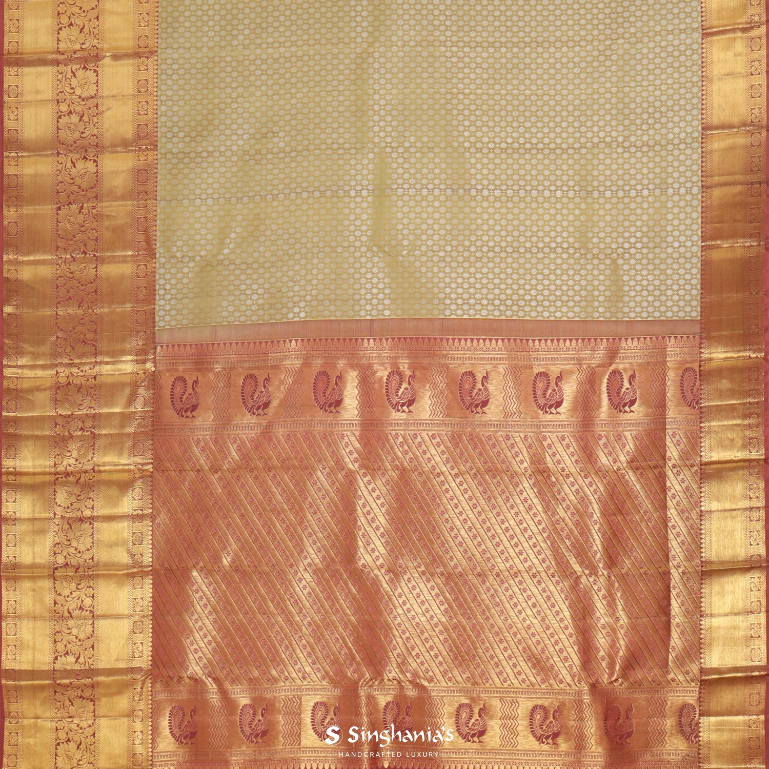 Warm Yellow Kanjivaram Silk Saree With Rudraksha Buttis