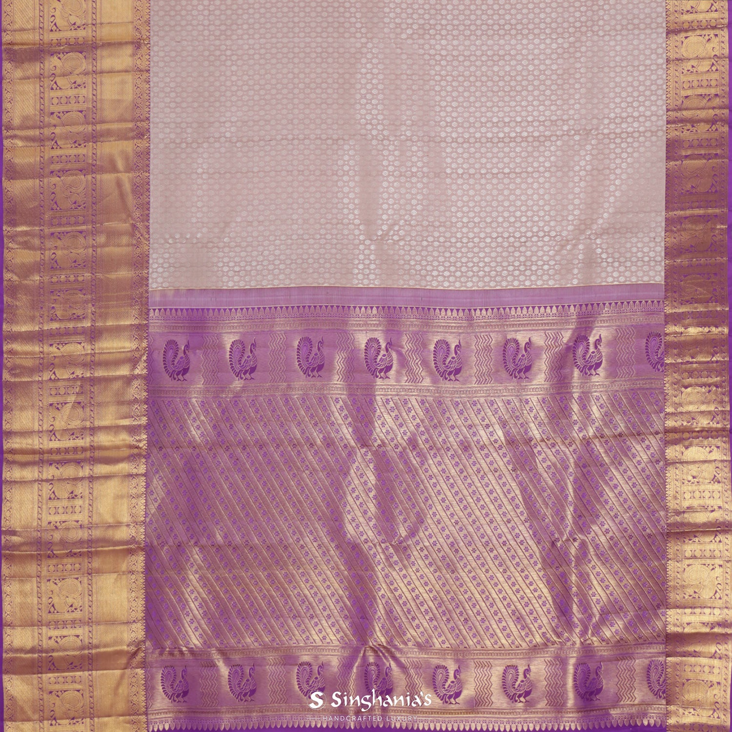 Pale Peach Kanjivaram Silk Saree With Rudraksha Butti Pattern