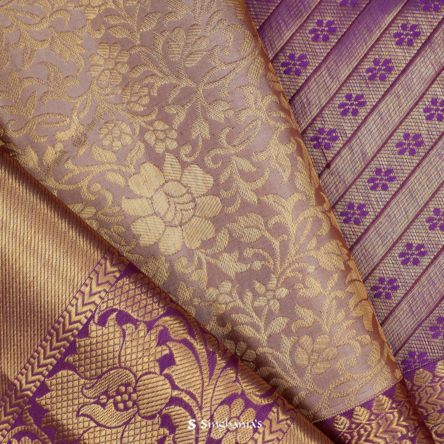 Pale Purple Kanjivaram Silk Saree With Floral Jaal Pattern