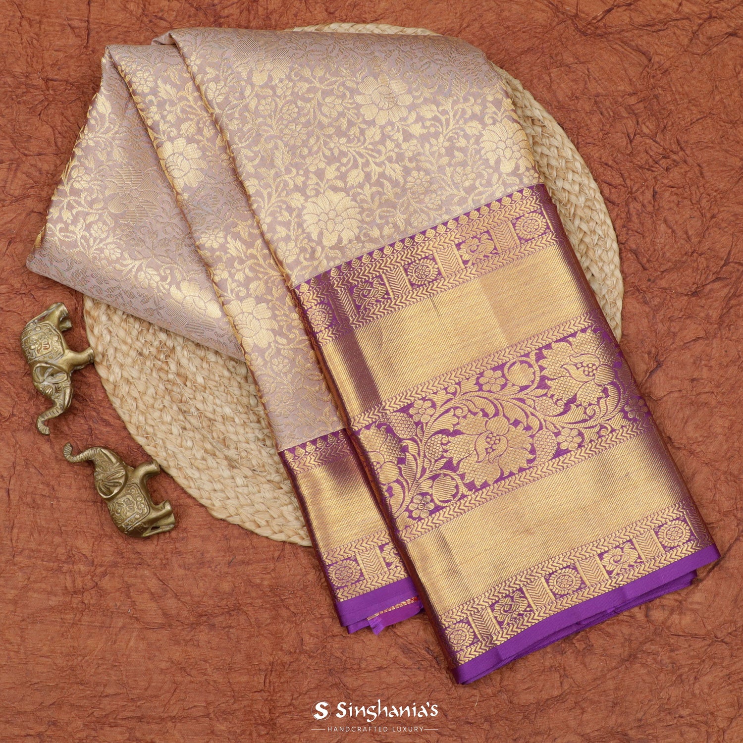 Pale Purple Kanjivaram Silk Saree With Floral Jaal Pattern