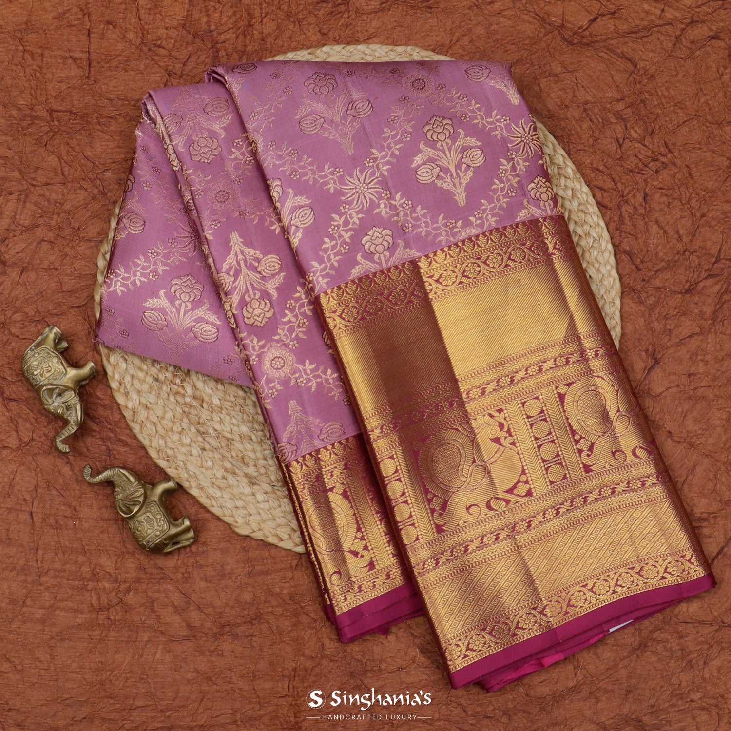 Strong Purple Kanjivaram Silk Saree With Floral Jaal Pattern