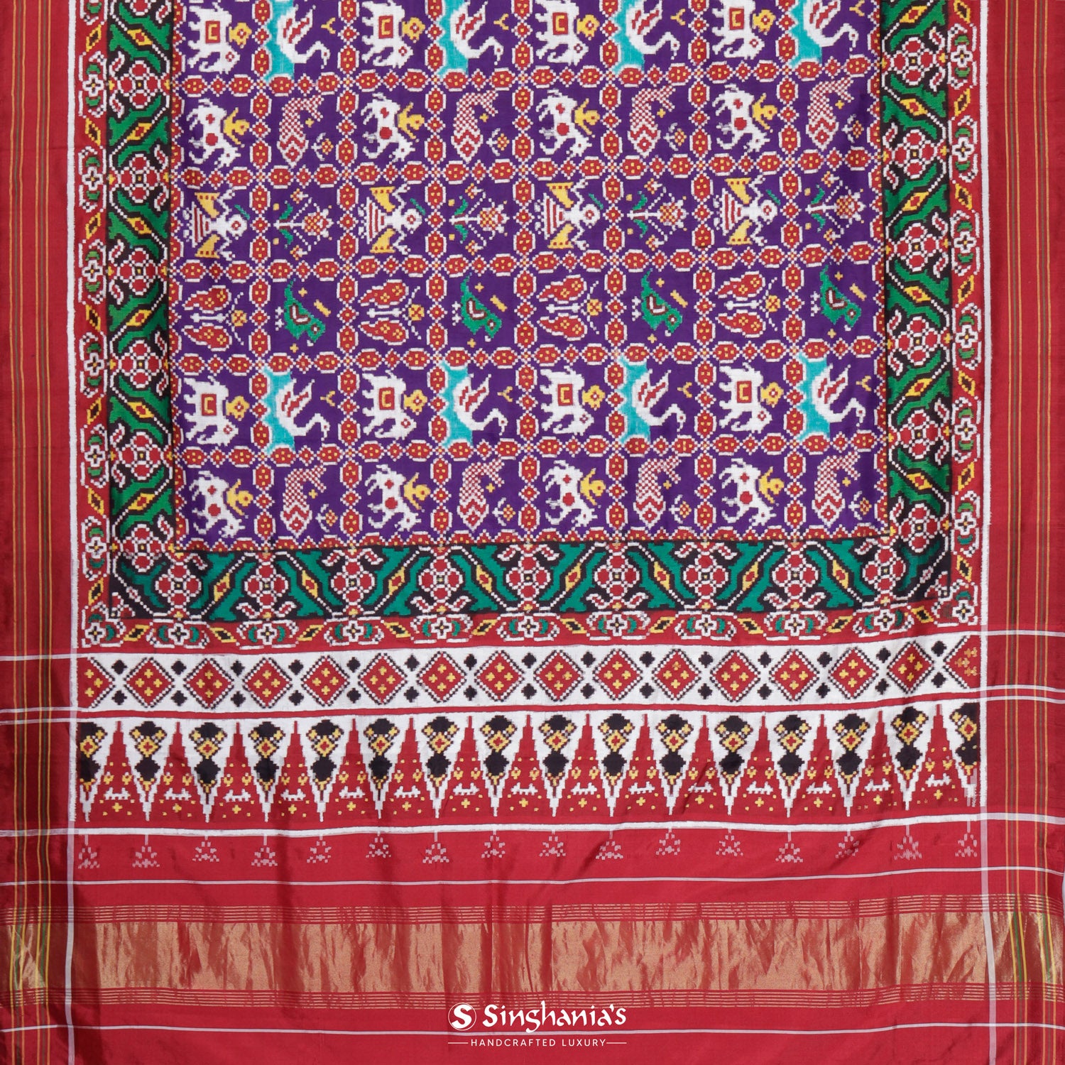 Eminence Purple Patola Silk Saree With Floral Fauna Pattern