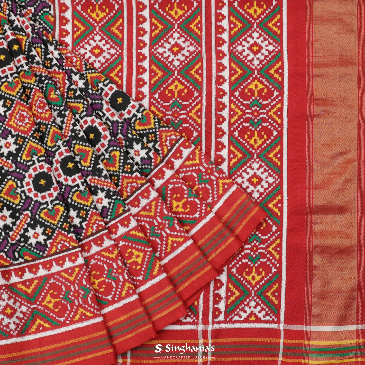 Turkey Red Patola Silk Saree With Floral Fauna Pattern