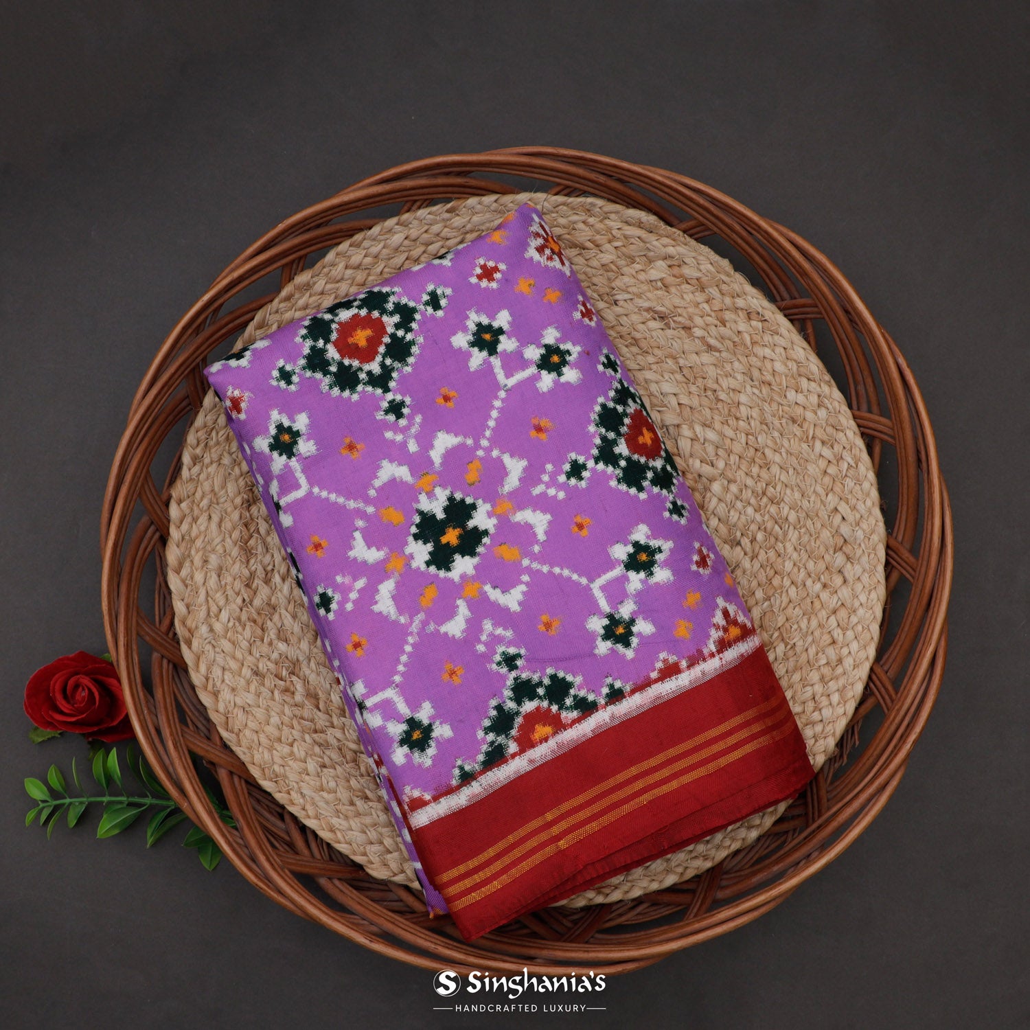 Mauve Purple Patola Silk Saree With Floral Fauna Pattern