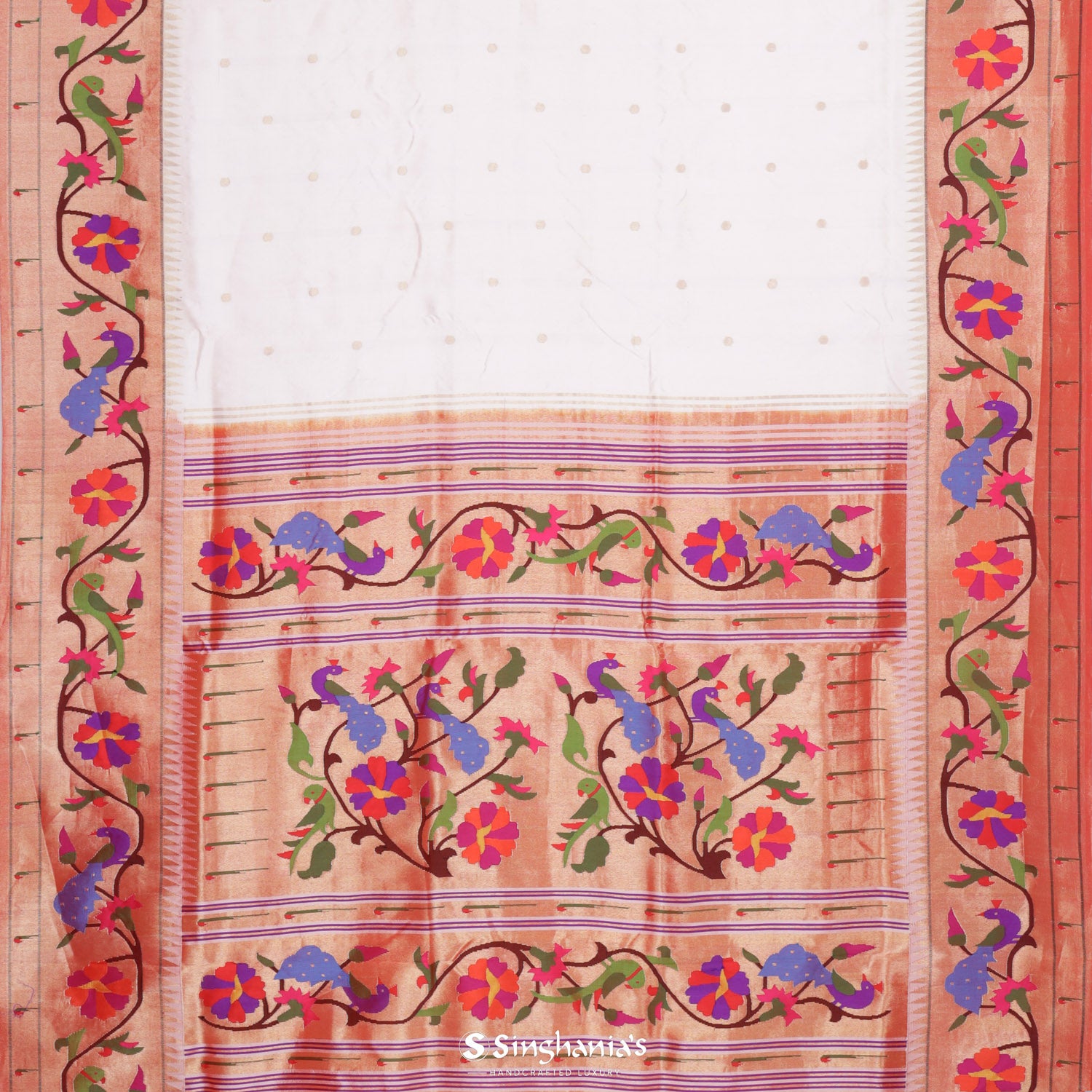 Rose White Paithani Handloom Silk Saree