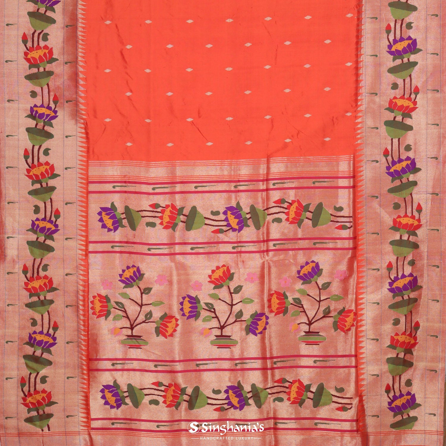 Sunset Orange Paithani Handloom Silk Saree