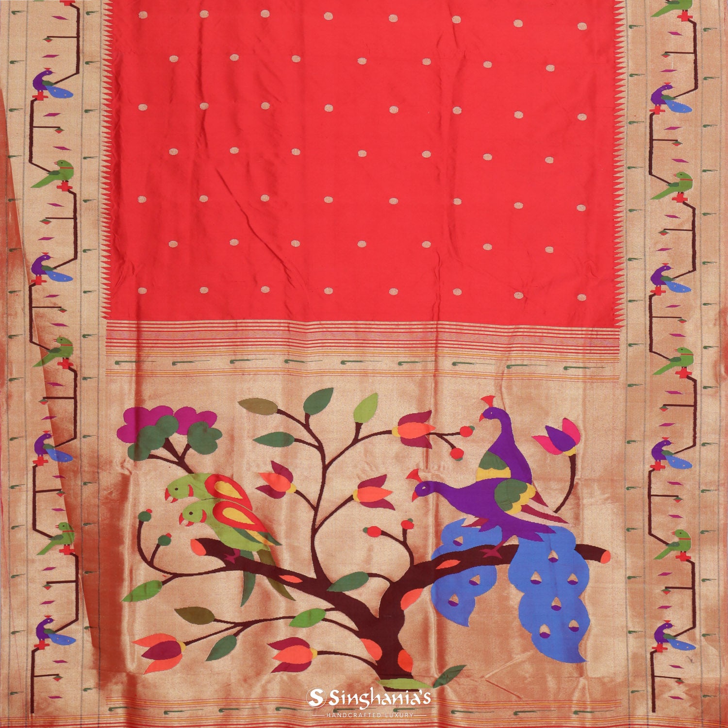 Chilli Red Paithani Handloom Silk Saree