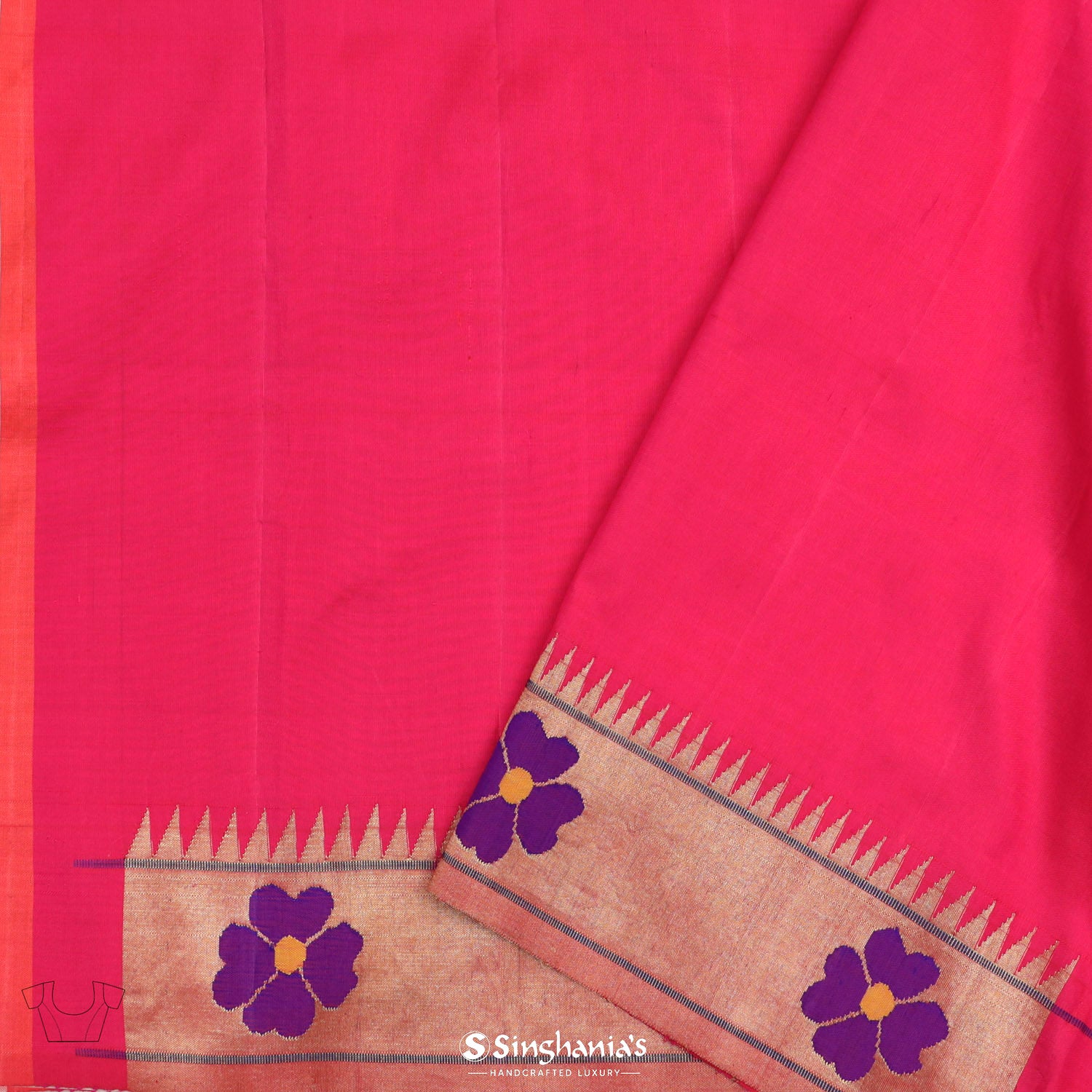 Goldish Pink Paithani Handloom Silk Saree