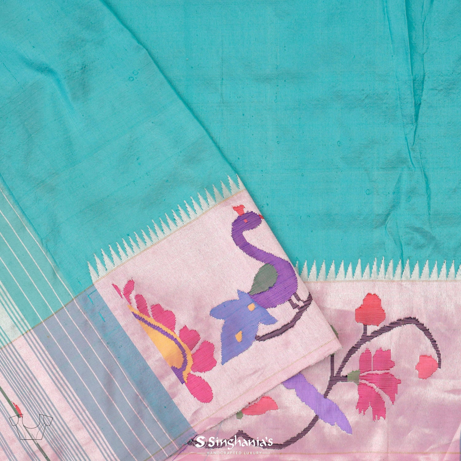 Mint Ice Cream Paithani Handloom Silk Sarees