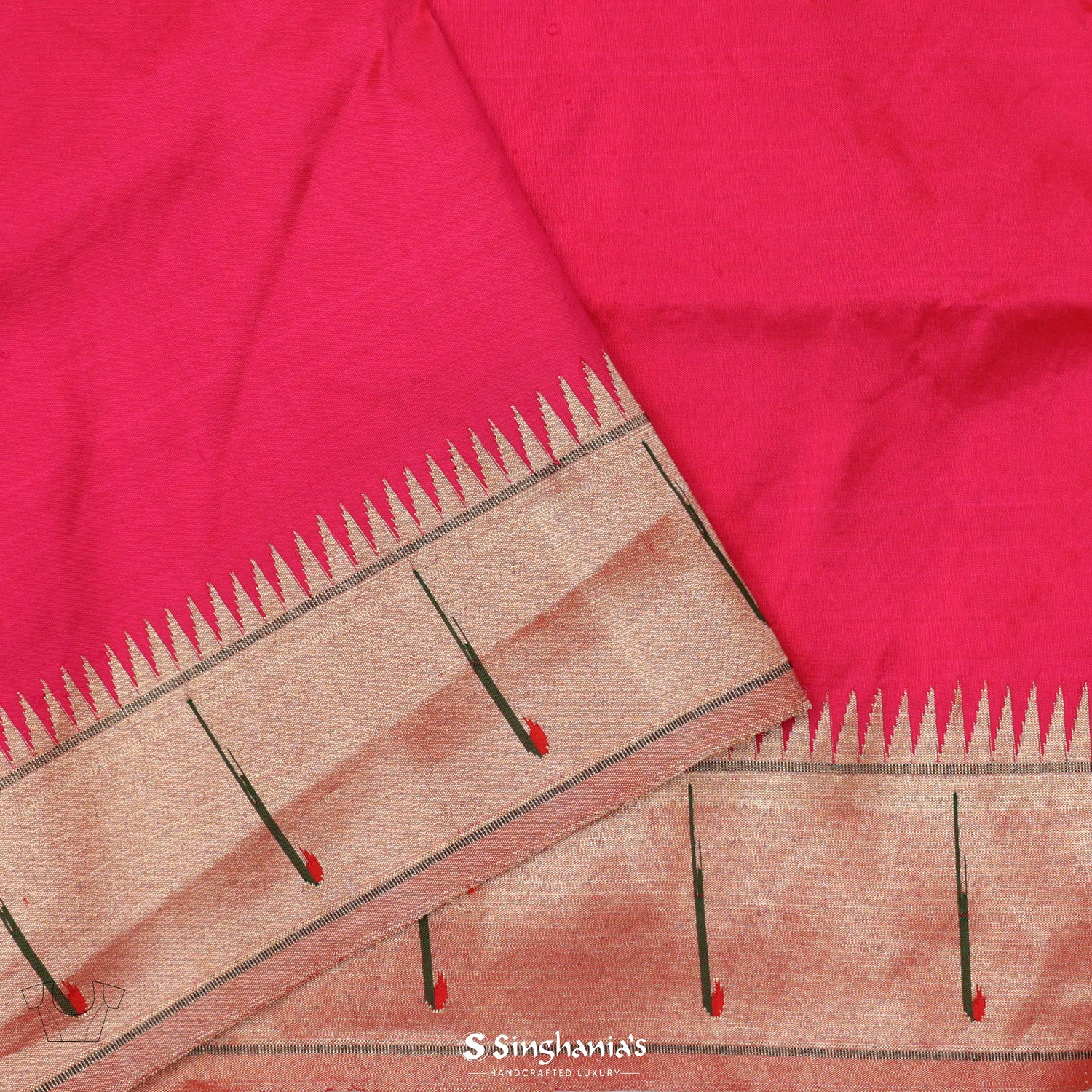 Crayola Red Pink Paithani Handloom Silk Saree