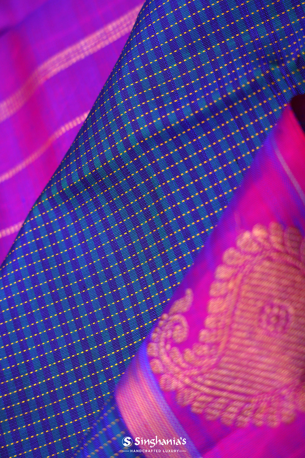 Royal Blue Checks Kanjivaram Silk Saree